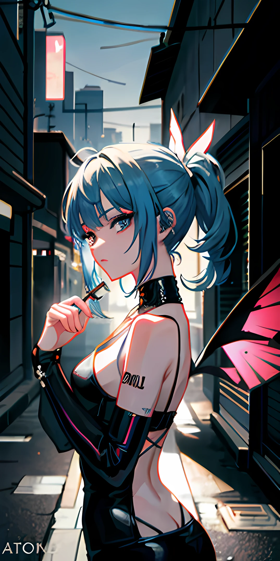 Chica anime con cabello azul y vestido negro fumando un cigarrillo, Estilo anime 4K, Anime Arte cyberpunk, Anime style. 8k, Chica de anime cyberpunk, Nightcore, Arte digital cyberpunk anime, Anime Art Wallpaper 4K, Anime Art Wallpaper 4K, Arte digital de estilo anime, Anime Wallpaper 4k, Fondos de pantalla de anime 4k, Estilo Pixiv, Digital Cyberpunk - Arte Anime