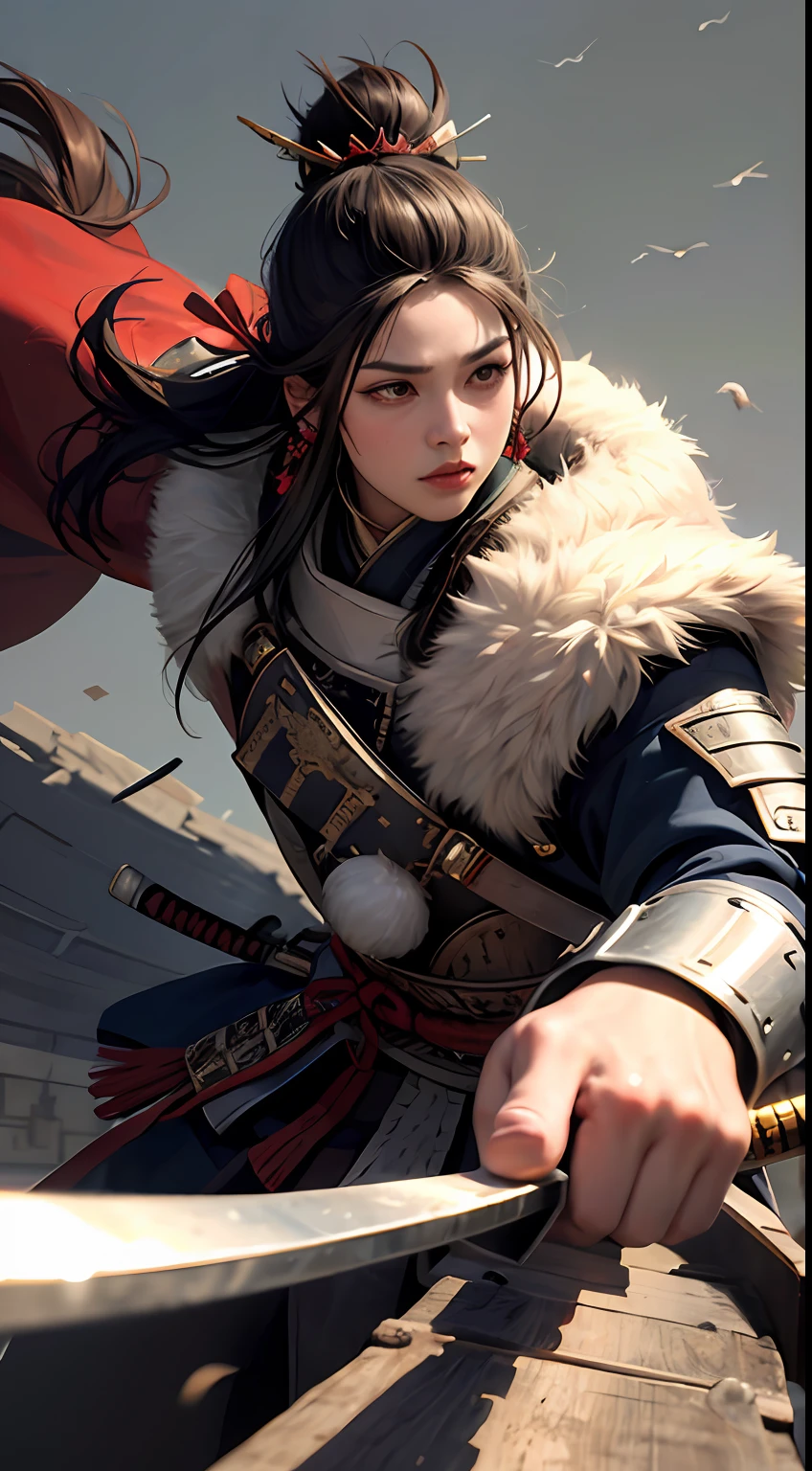 Super detailed hyper realistic samurai warrior medieval in battle
