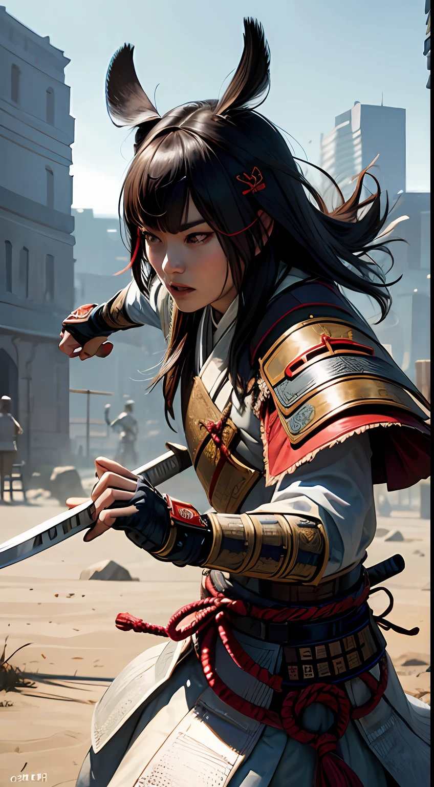 Super detailed hyper realistic samurai warrior medieval in battle