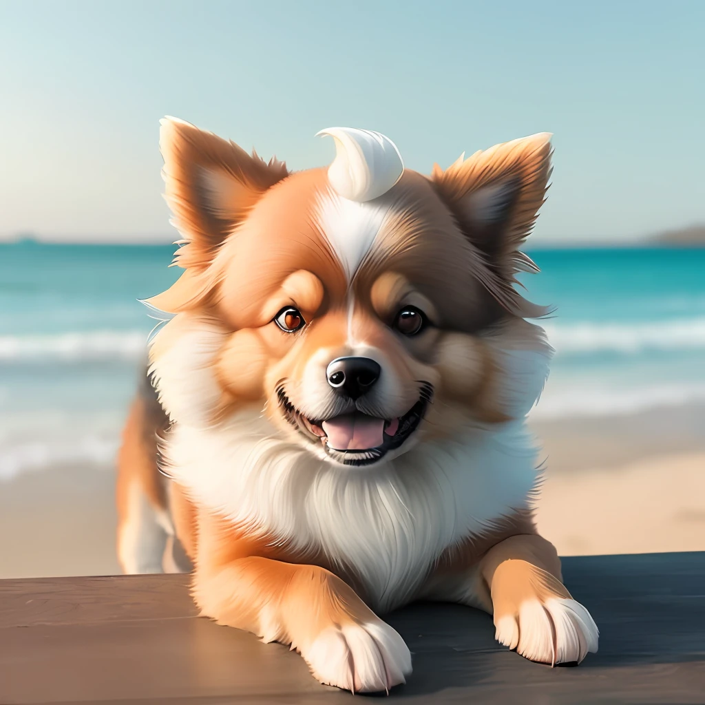 Cachorro Lulu da pomerania creme com asas e chifres