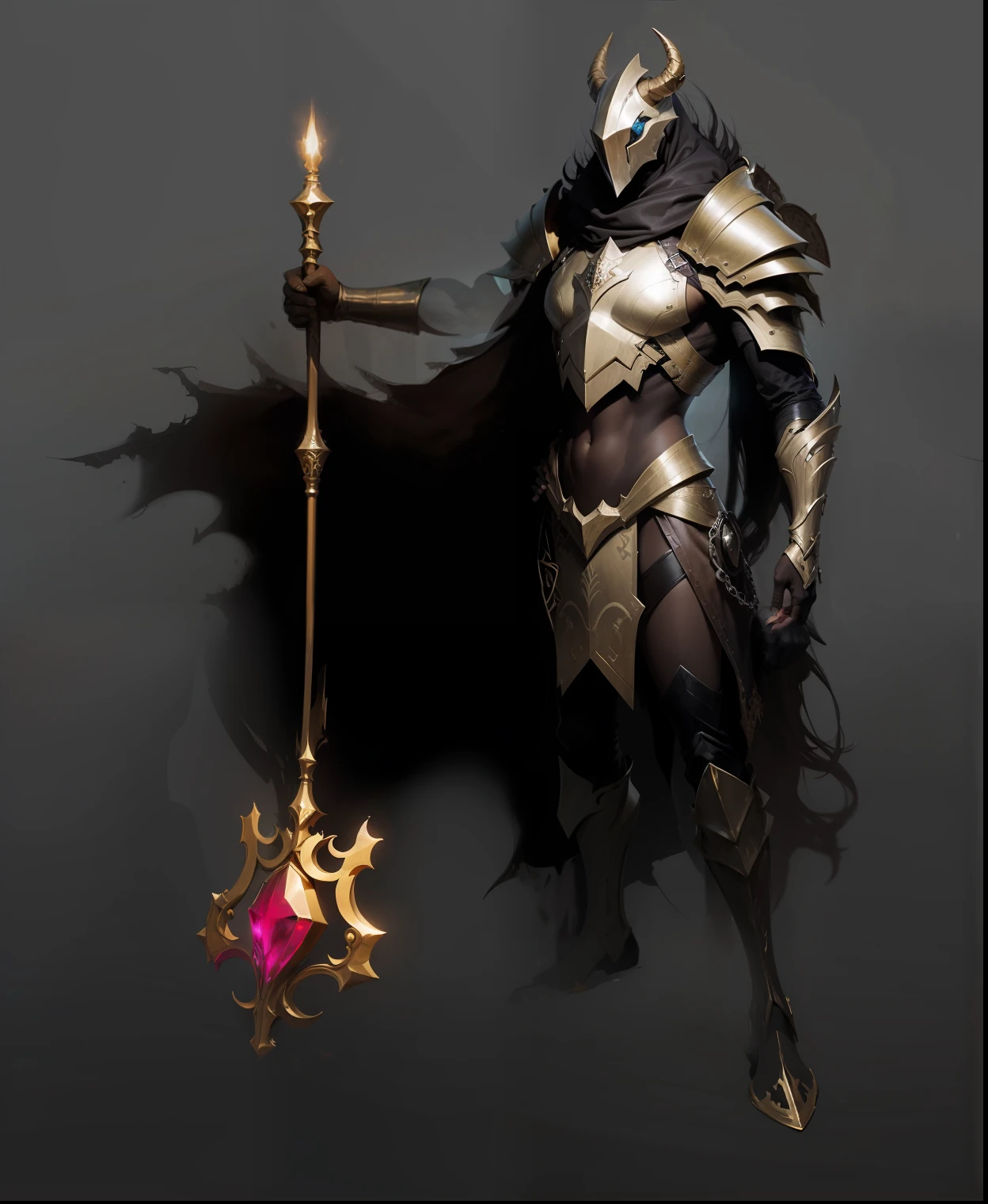 Armadura de corpo inteiro de Metal Negro, on the head four horns