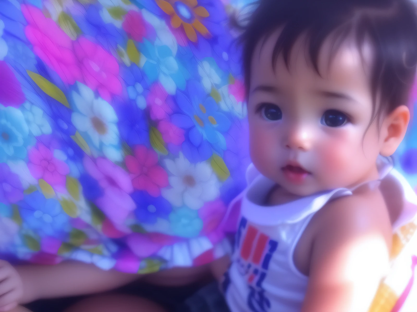 There is a who is sitting on a woman's lap, imagem de qualidade muito baixa, !! looking at the camera!!, Looking at camera!!!, Alanis Guillen, Posando!!, babies in her lap, muito bobo olhando, camera angle looking up at her, looking the camera, fotografia, fotografia de baixa qualidade, looks into the camera, Lorena Avarez
