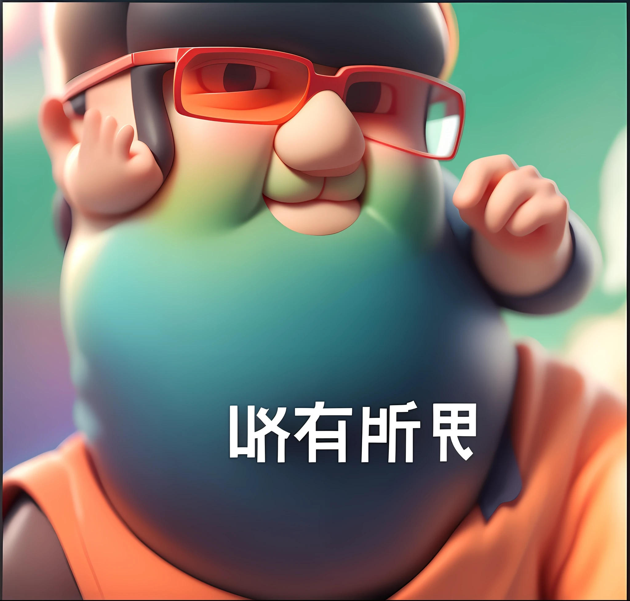 Blind box toy style,fat guy,black-frame glasses,Suspicious look