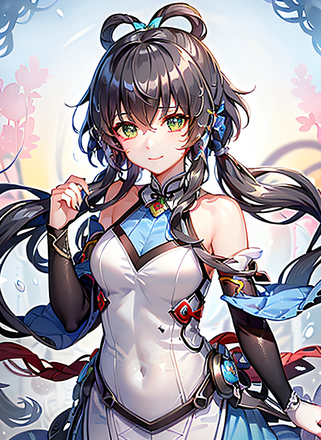 full bodyesbian, (((((Best Detailed Girl))))), (((1girll))), ((((Black hair)))), (Solo), ((extremely detaile)), ((Detailed face)), ((((Ink painting)))), illustration, ((Chinese ink painting)), (((Masterpiece))), (((Best quality))), ((((Ink dyeing)))), (((aquarelle))), ((chinese brush painting)), (((extremely delicate and beautiful girls)))), Ultra-detailed, (((Beautiful detailed eyes))), (Cheongsam), (Chinese style),((red ink)), Smile, Ink background, Long hair, beatiful detailed eyes, Beautiful details of hair, petals, (((Soaked))), ((((Floating hair)))) ,(((The character is in the center of the frame))),(((Flowing)))
Luo Tianyi (Kushki), Long blue dress