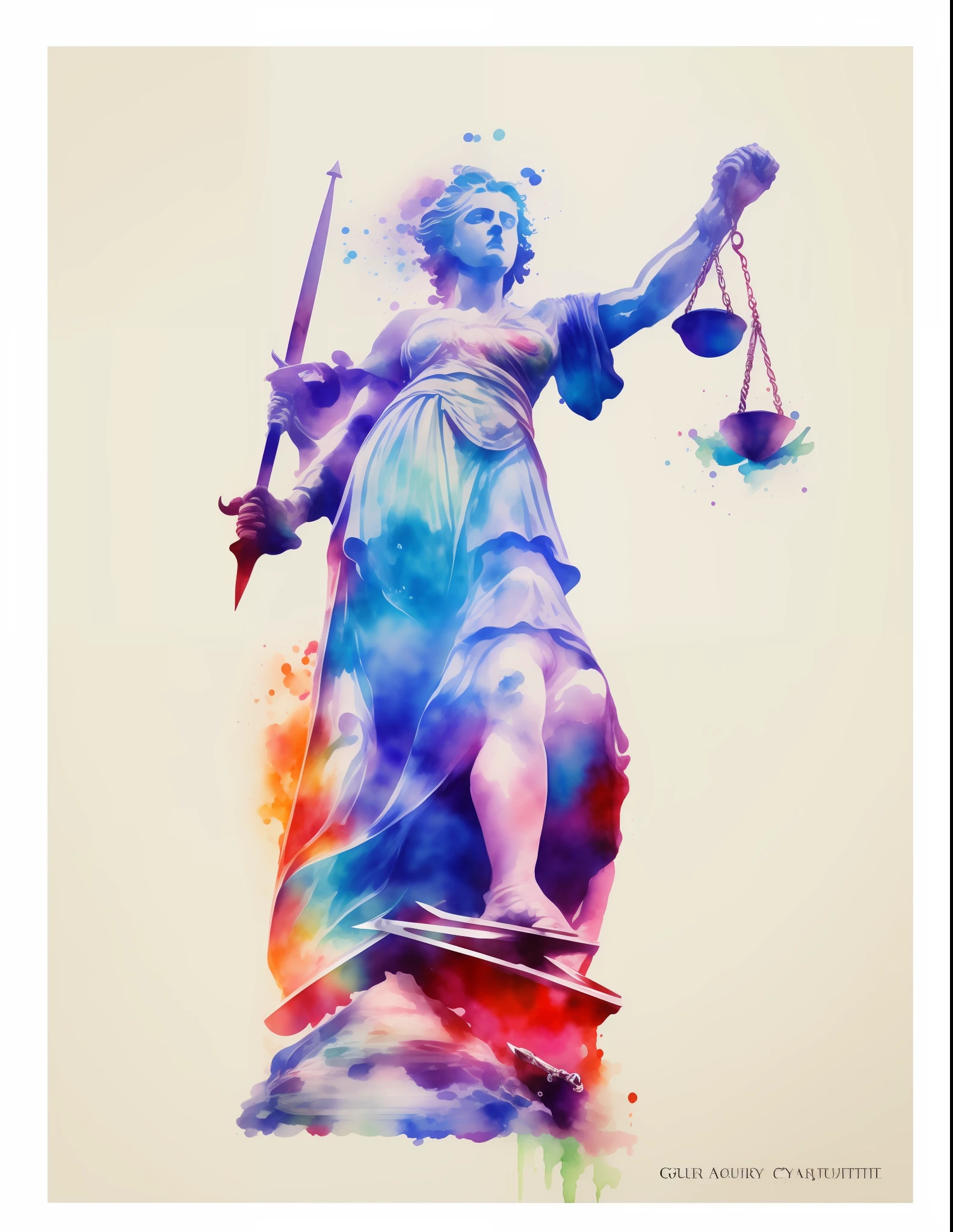 a painting of a lady justice statue with a sword and a sword, justice, rich aquarel, watercolor effect, canvas art print, libra, watercolor style, court sketch art, the justice tarot card, digital art - w 640, guillotine rgb, watercolor masterpiece, intense watercolor, vectorial art, watercolor detailed art, watercolor painting style
