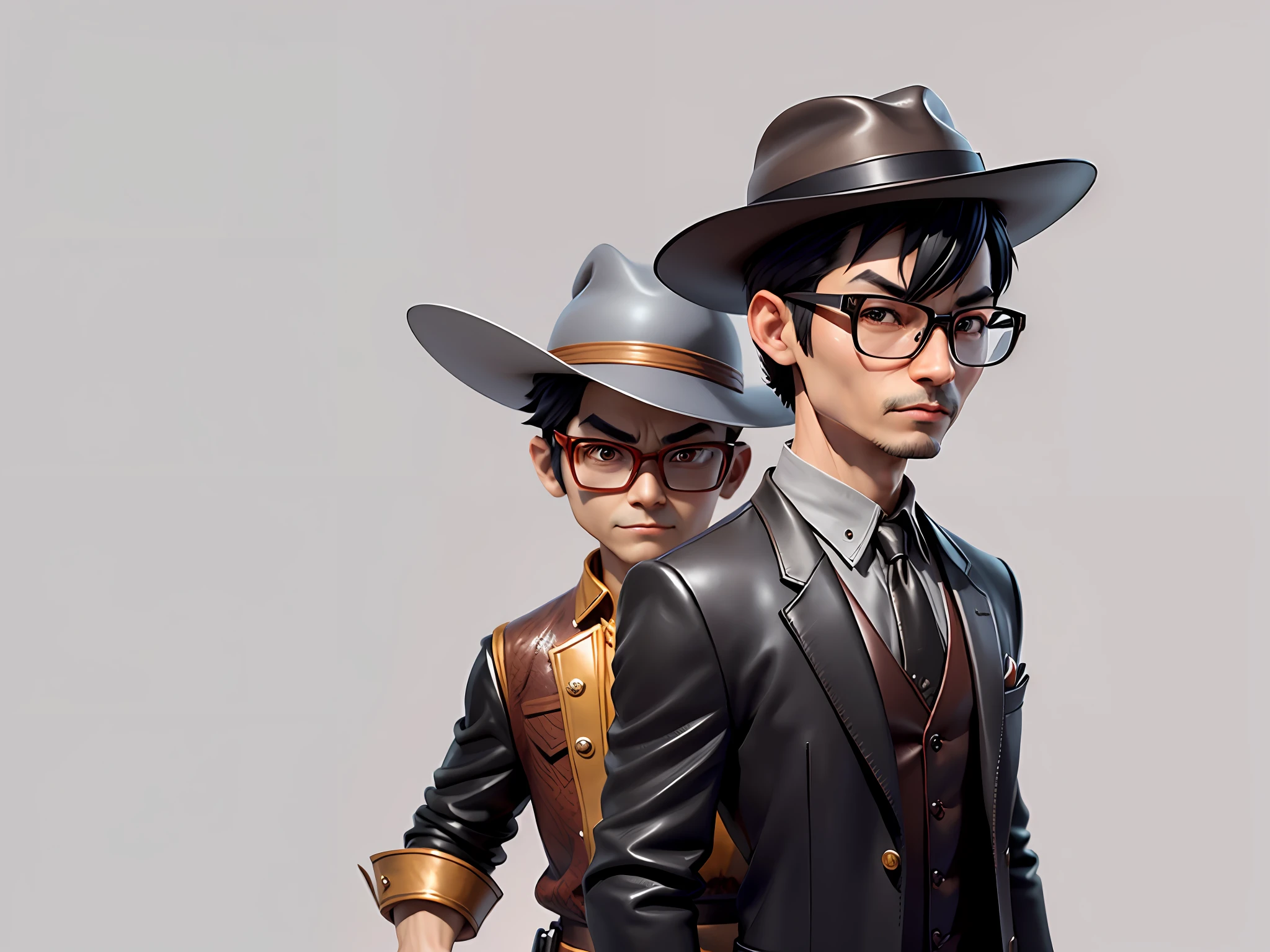 Young man with leather hat, tiger, dragon, oriental face in formal suit, short black hair, silver glasses, digital painting, 3D character design by Mark Clairedon and Pixar and Hayao Miyazaki and Akira Toriyama, the illustration is a high-definition illustration in 4K resolution with very detailed facial features and cartoon-style visuals.
