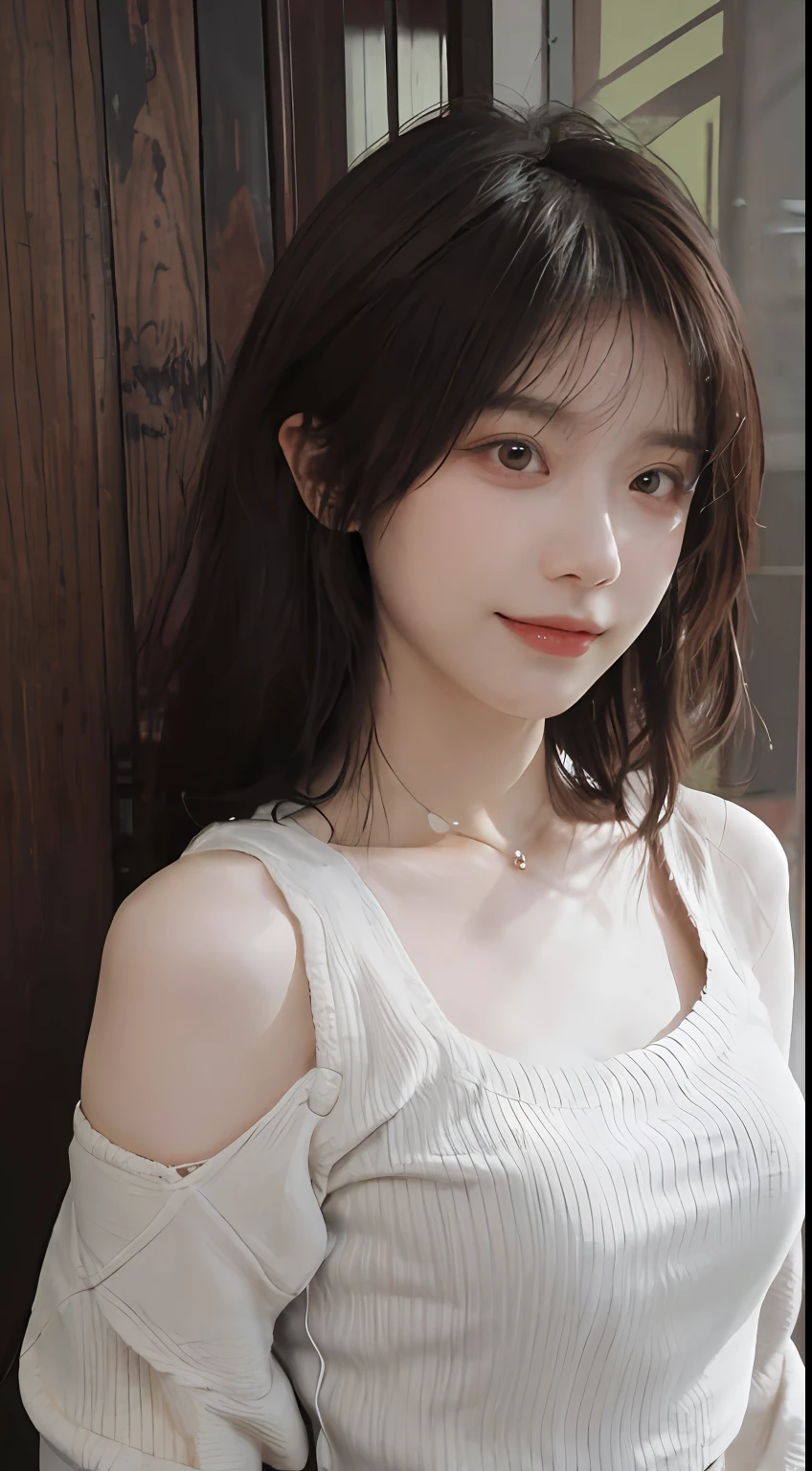 best qualtiy, 超高分辨率, (realisticlying:1.4),cute hairpin,Baoyu Girl,1girll, Raised sexy,a sense of atmosphere,Royal Sister,Beautiful woman with a slim figure:1.4, Abs:1.2, (with short brown hair, mideum breasts:1.3), Pink cropped sweater:1.4, 浴室,Ultra-fine face,Elaborate Eyes,二重まぶた,ssmile,choker necklace