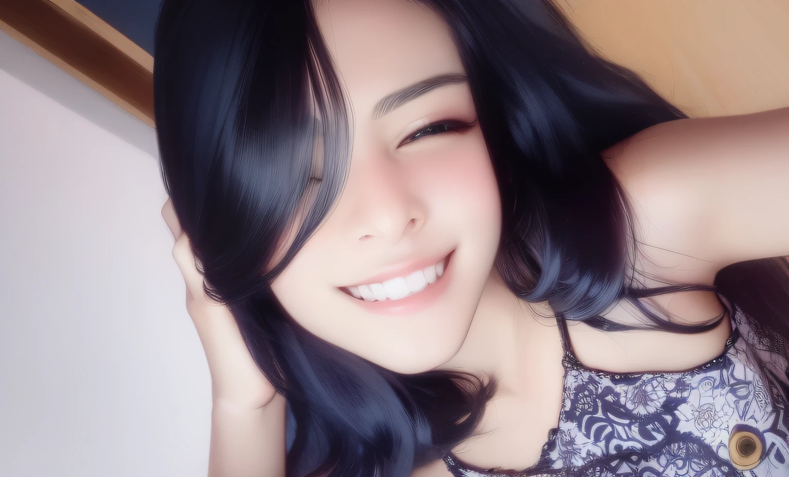 mulher sorridente com cabelo preto e um top colorido posando para uma foto, Alanis Guillen, com um lindo sorriso, lovely smile, bonito e sorridente, leve sorriso bonito, Violeta Myers, sorriso bonito, Por Reyna Rochin, sorriso frito, sorriso bonito, Anos Imane, Carregado, imagem de qualidade muito baixa, Parece Fabiula Nascimento