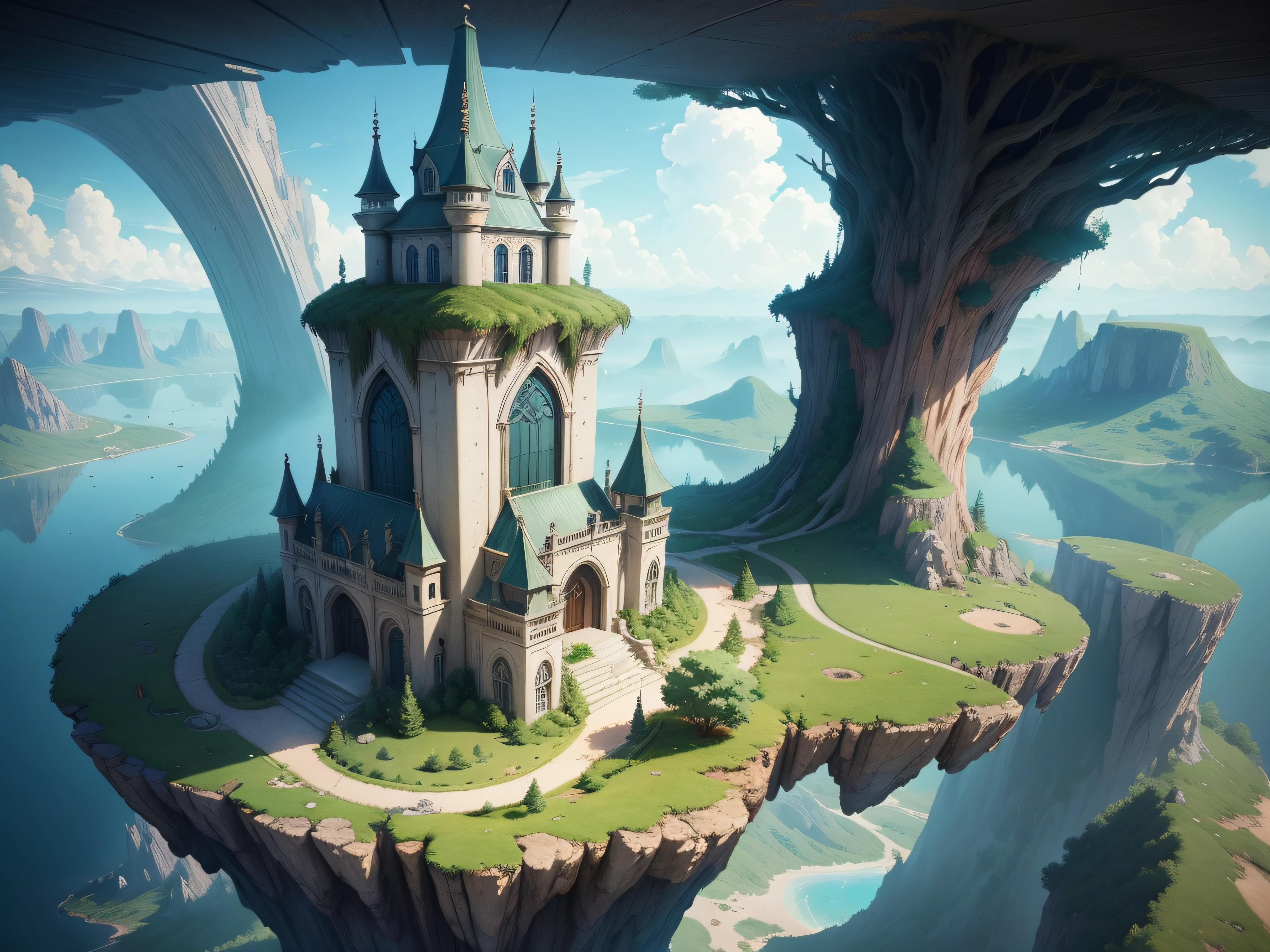 fantasy anime world without any human, only buildings and nature