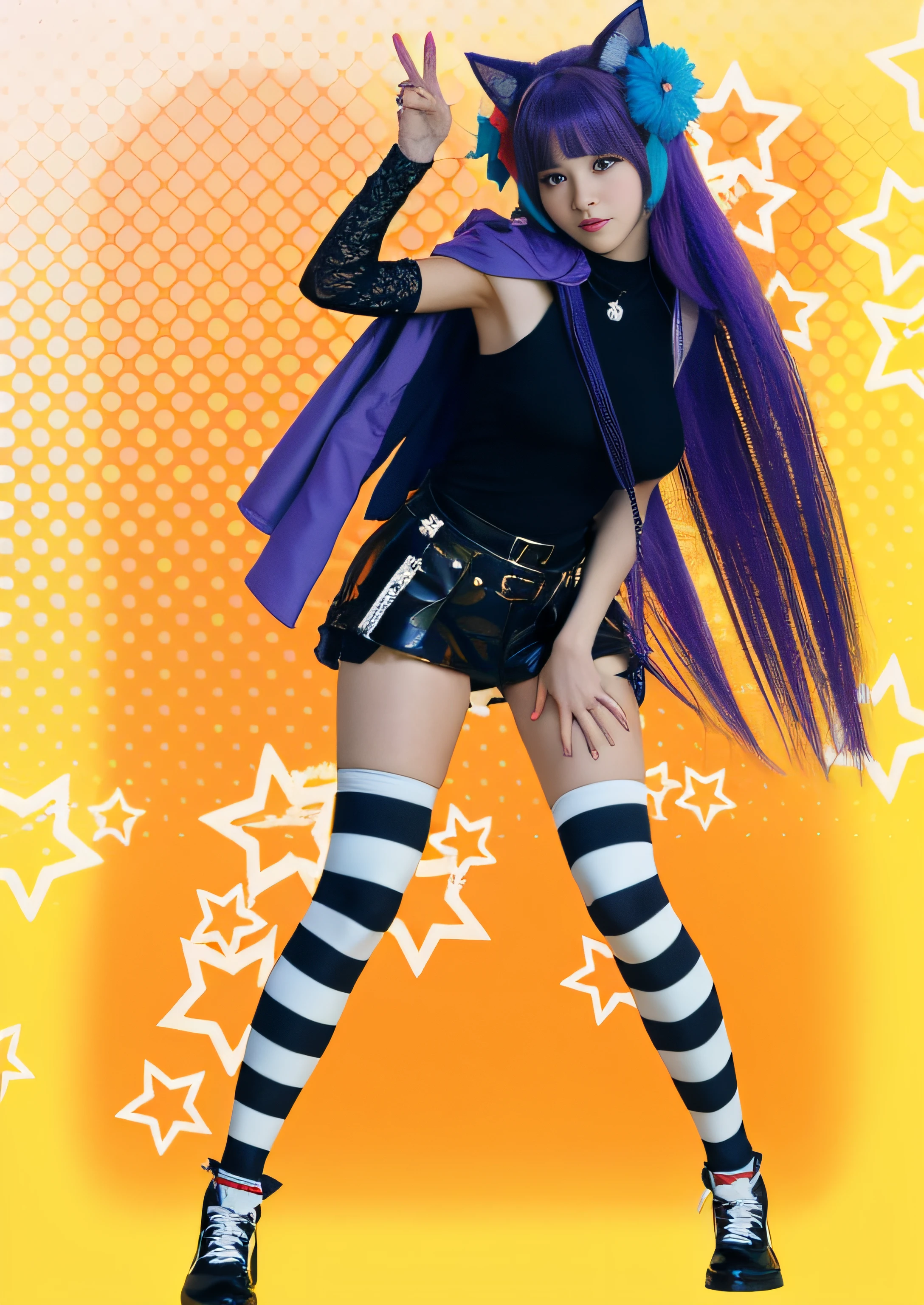 There is a woman in a costume with a cat costume in, epic 3 d abstract emo girl, Anime estilo 3D, Em um estilo de Halloween, render de uma menina anime 3d bonito, dark purple hair and cybernetics, inspired by Gigadō Ashiyuki, inspirado em Rei Kamoi, inspirado em Ikuo Hirayama