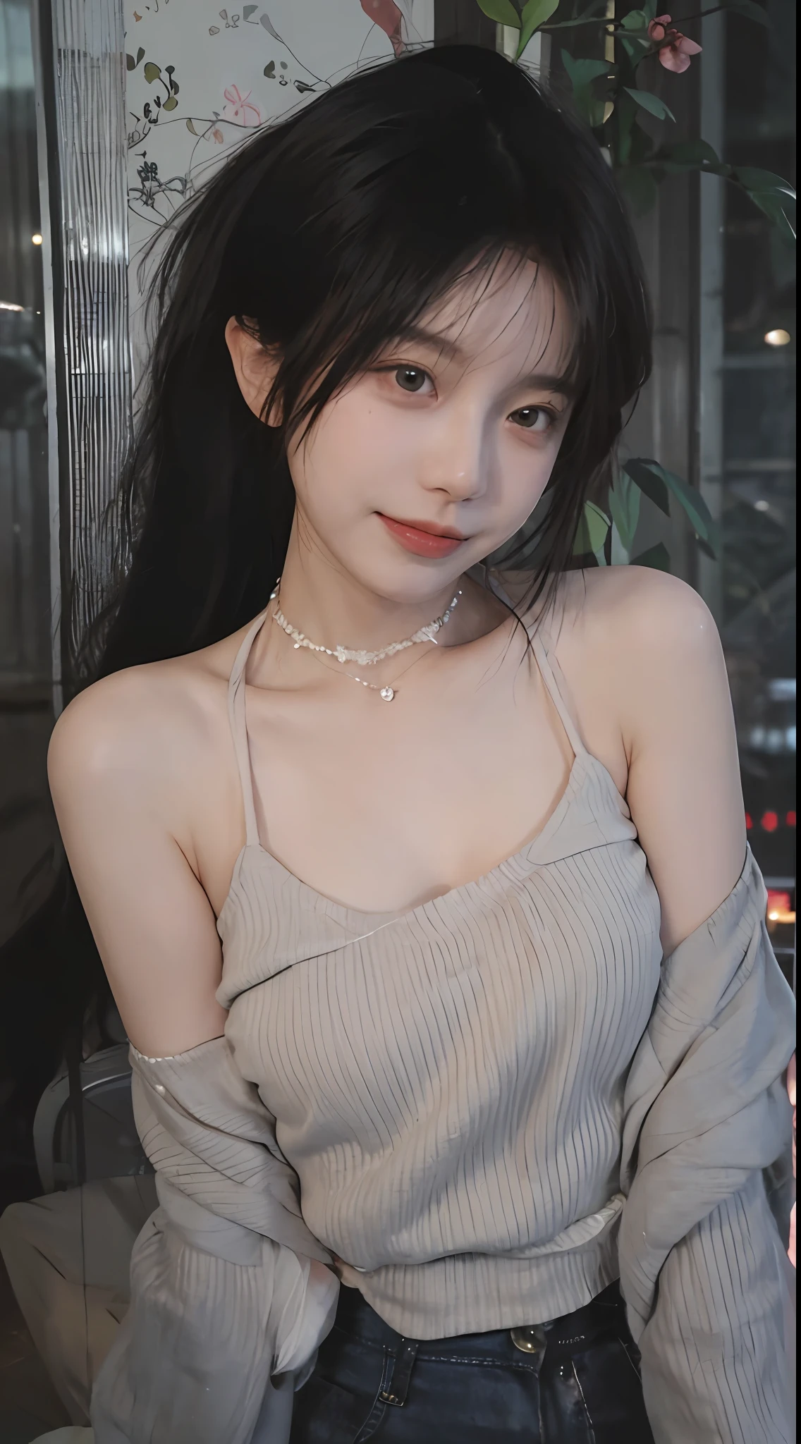 best qualtiy, 超高分辨率, (realisticlying:1.4),cute hairpin,Baoyu Girl,1girll, Raised sexy,a sense of atmosphere,Royal Sister,Beautiful woman with a slim figure:1.4, Abs:1.2, (High ponytail, mideum breasts:1.3), Pink cropped sweater:1.4, 浴室,Ultra-fine face,Elaborate Eyes,二重まぶた,ssmile,choker necklace