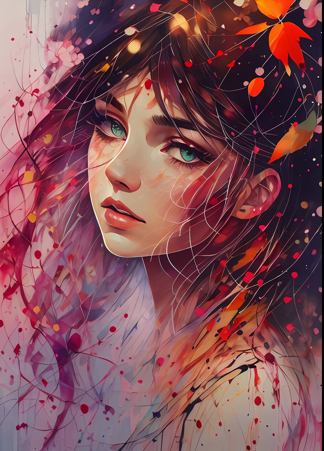 a woman by agnes cecile, luminous design, pastel colours, ink drips, autumn lights