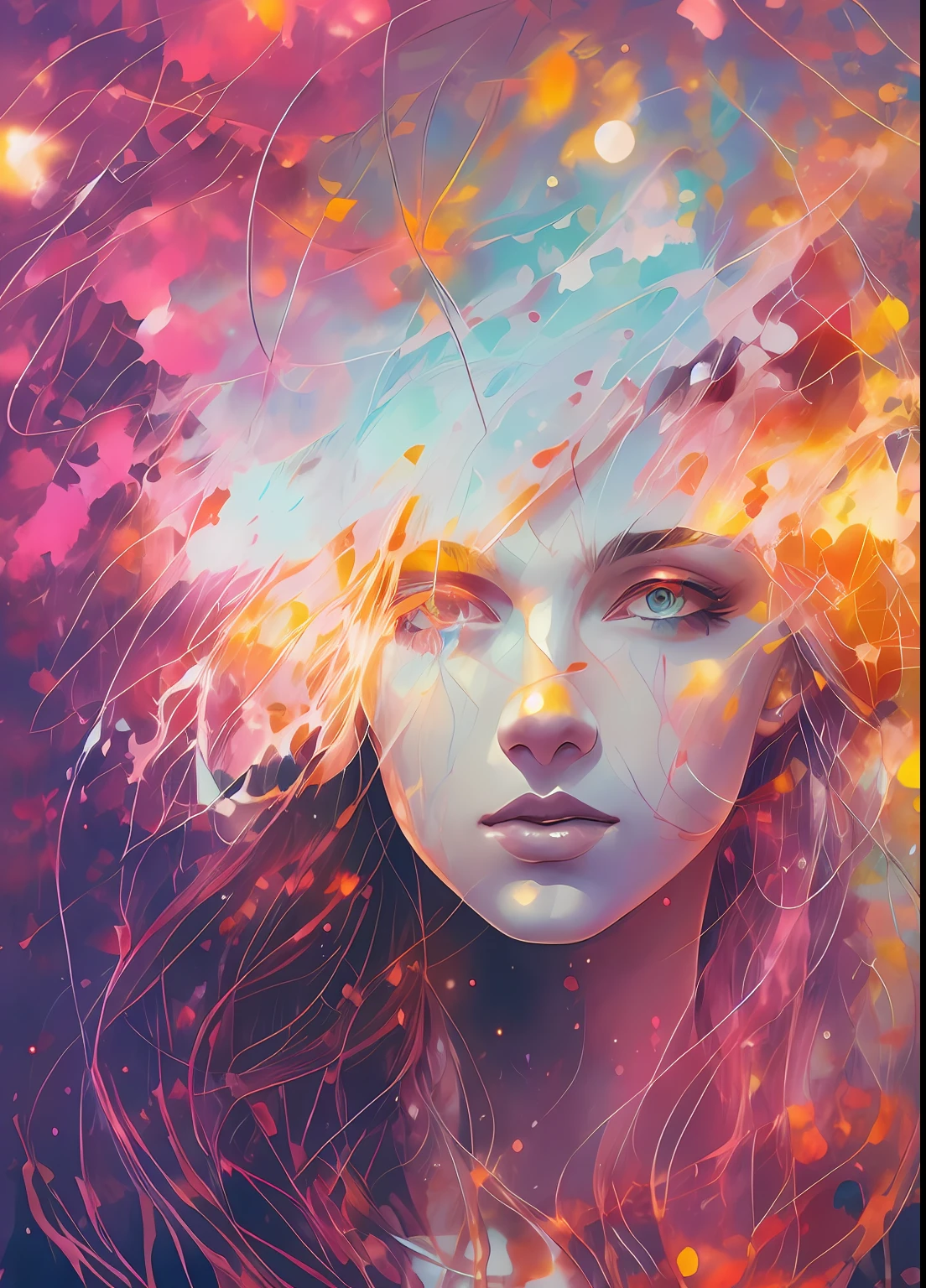 a woman by agnes cecile, luminous design, pastel colours, ink drips, autumn lights