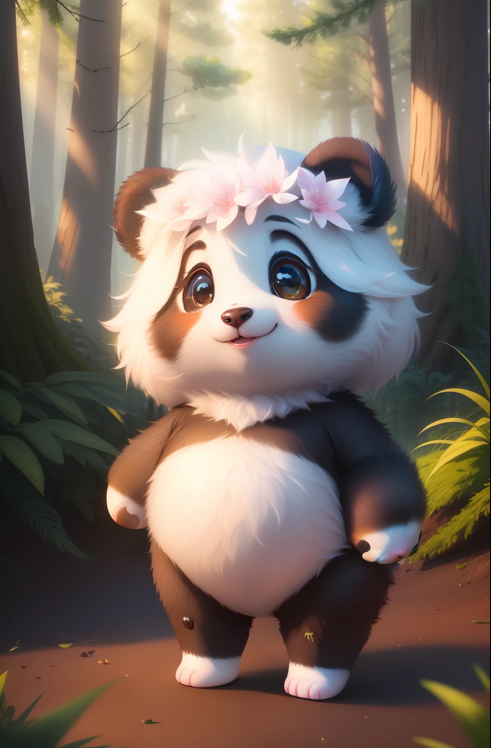 (masterpiece), (best quality), (ultra-detailed), (full body:1.2), Super cute, Panda, Pixar character, Big bright eyes, Fluffy, Smile, Delicate and fine, Fairy tales, Incredibly high detailed, Pixar style, Bright color palette, Natural light, Simple background with forest view, Octane render, Trending on Artstation, Gorgeous, Ultra wide angle, 8k, HD, Realistic,
