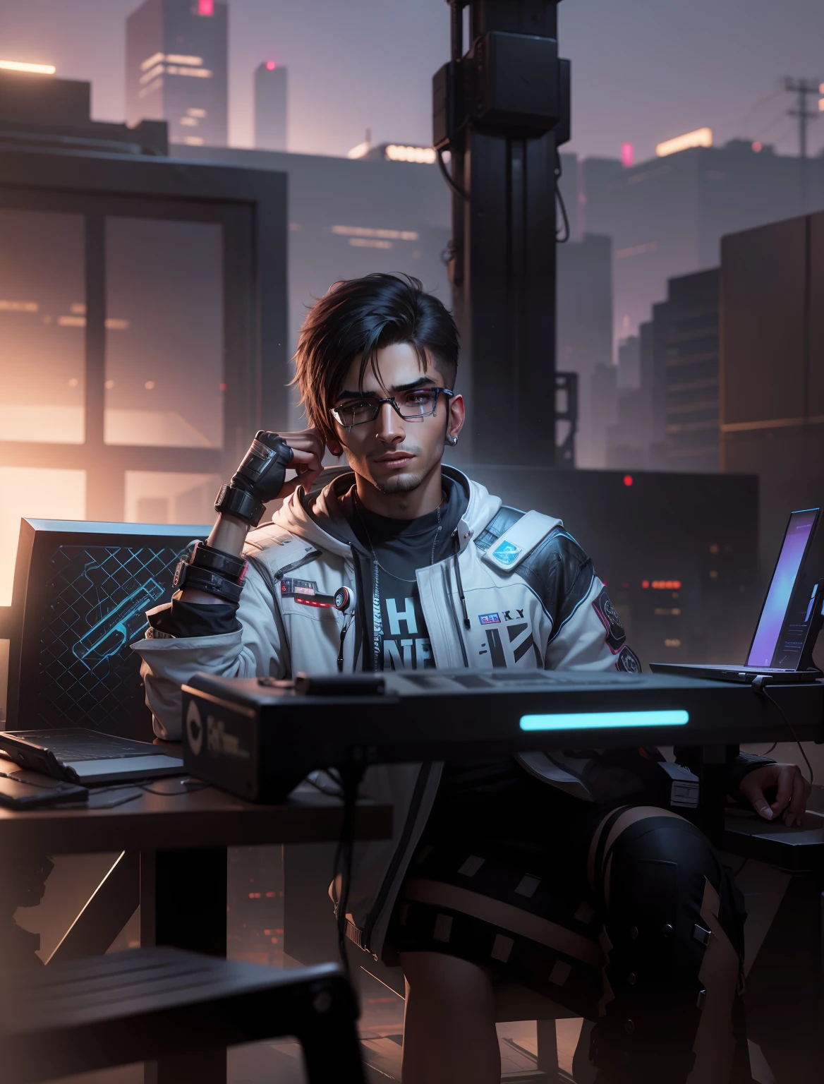 Mia khalifa background cyberpunk handsome boy realistic face.8k ultra realistic