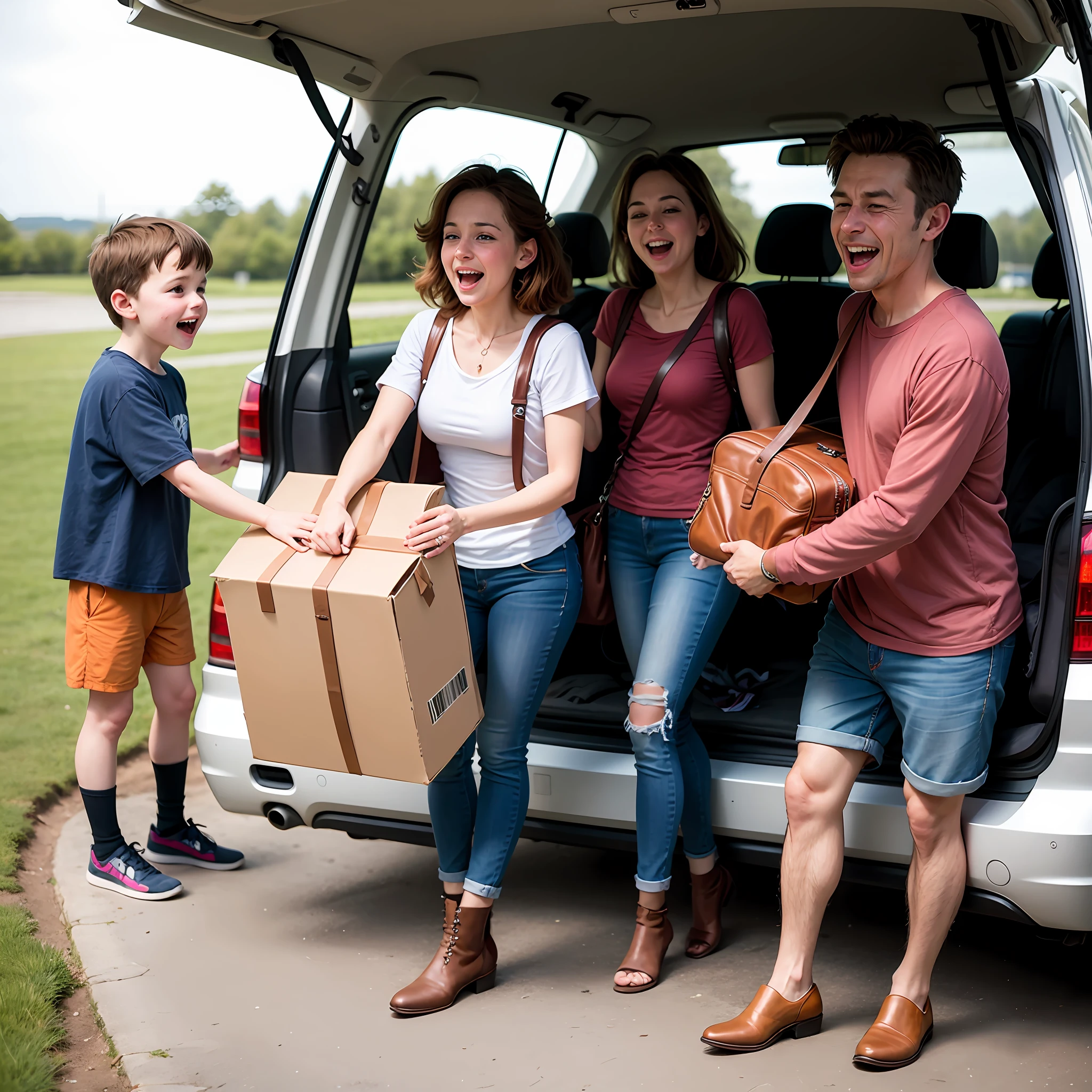 Jack and Jill were full of excitement as they packed their bags and jumped into the car with Mom and John