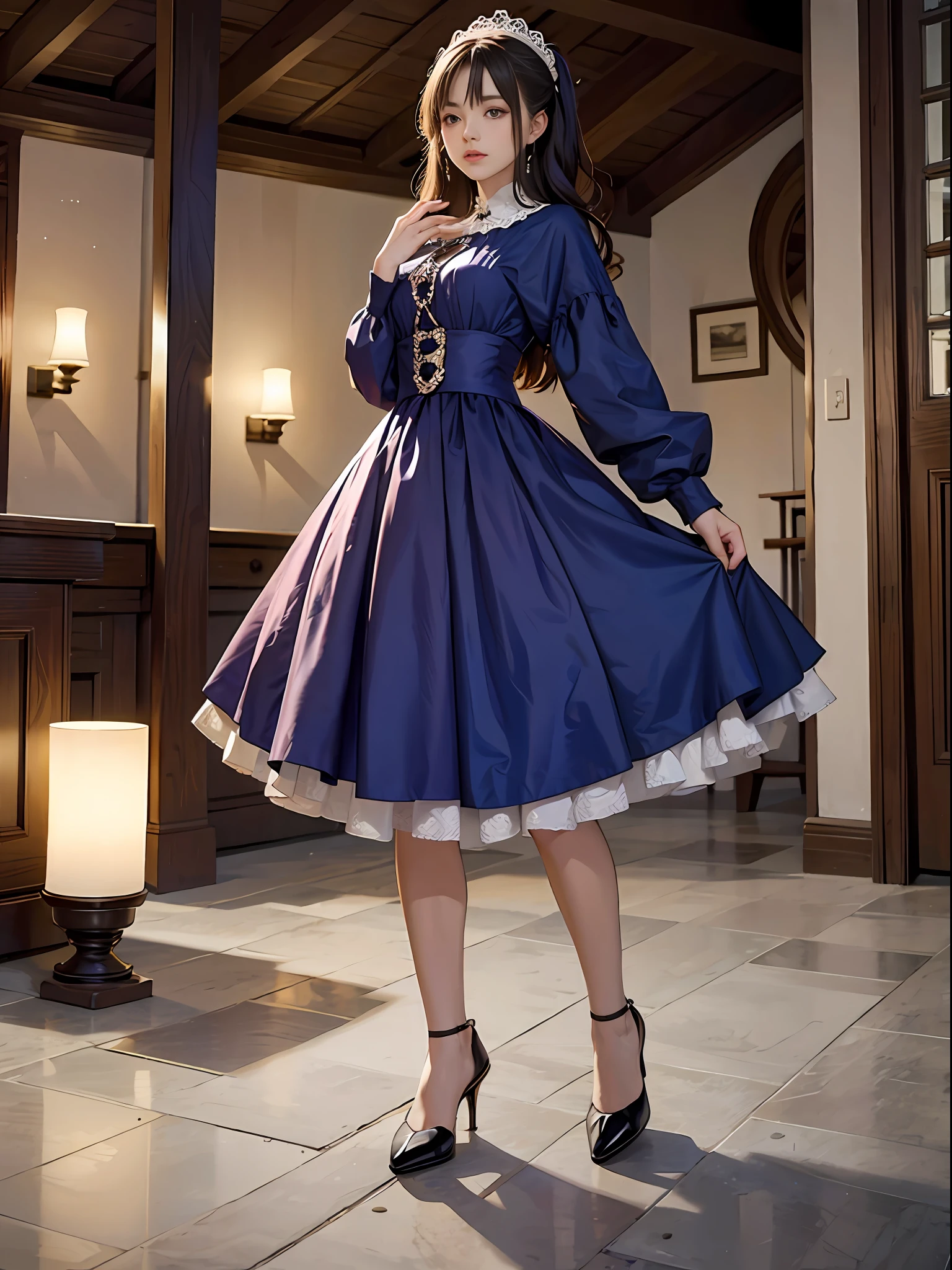 Woman in romantic atmosphere, full body portrait