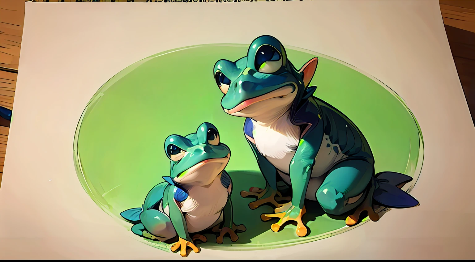 Cute elf character drawn in realistic hand drawn style、I like frogs、私はカエルの可愛い❤帽子をかぶっています
