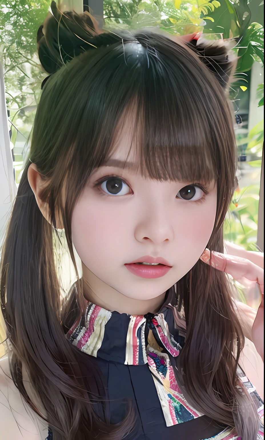 (8K、4K、top-quality、hight resolution、超A high resolution:1.1)、(masterpiece、realisitic、Photorealsitic:1.1)、1girl in、faces、a closeup、Twin-tailed、blonde hair、Black eyes、red-lips、((Colossal tits))、(Large cleavage)、(Big Cuby hips)、(narrow waists)(Look at viewers:2)、absurdly long hair、long eyeslashes、eyeshadows、a small face、big eye、bare shoulders、highly contrast、The ultra -The high-definition、excellent details、8K、red blush、 attractive collarbone、Sexy shoulders、Blushing cheeks、Nikon Z9、30mm lens、Sharp Focus Face、F / 4、ISO 200、shutter 1/250、Beauty Light、medium shot、Unripe、intricate-detail、awardwinning photo、Excellent contrast、High- sharpness、Facial symmetry、bokeh dof、ultra-detailliert、(((A dark-haired)))