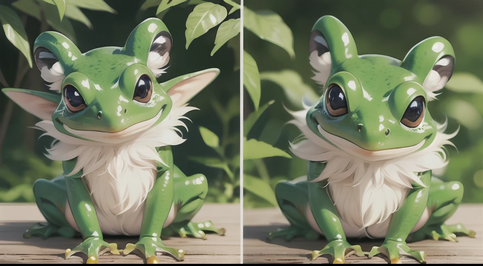 Cute elf characters drawn in realistic hand-drawn style、I like frogs、私はカエルの可愛い❤帽子をかぶっています