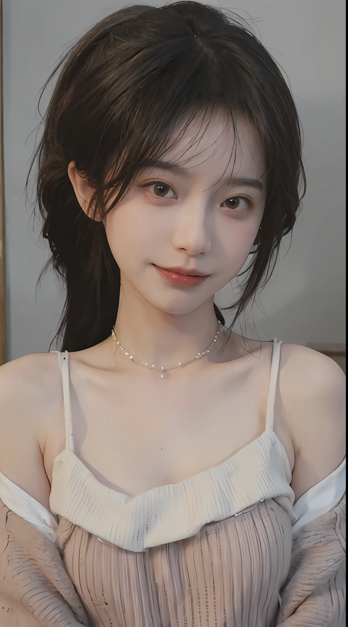 best qualtiy, 超高分辨率, (realisticlying:1.4),cute hairpin,Baoyu Girl,1girll, Raised sexy,a sense of atmosphere,Royal Sister,Beautiful woman with a slim figure:1.4, Abs:1.2, (High ponytail, mideum breasts:1.3), Pink cropped sweater:1.4, 浴室,Ultra-fine face,Elaborate Eyes,二重まぶた,ssmile,choker necklace