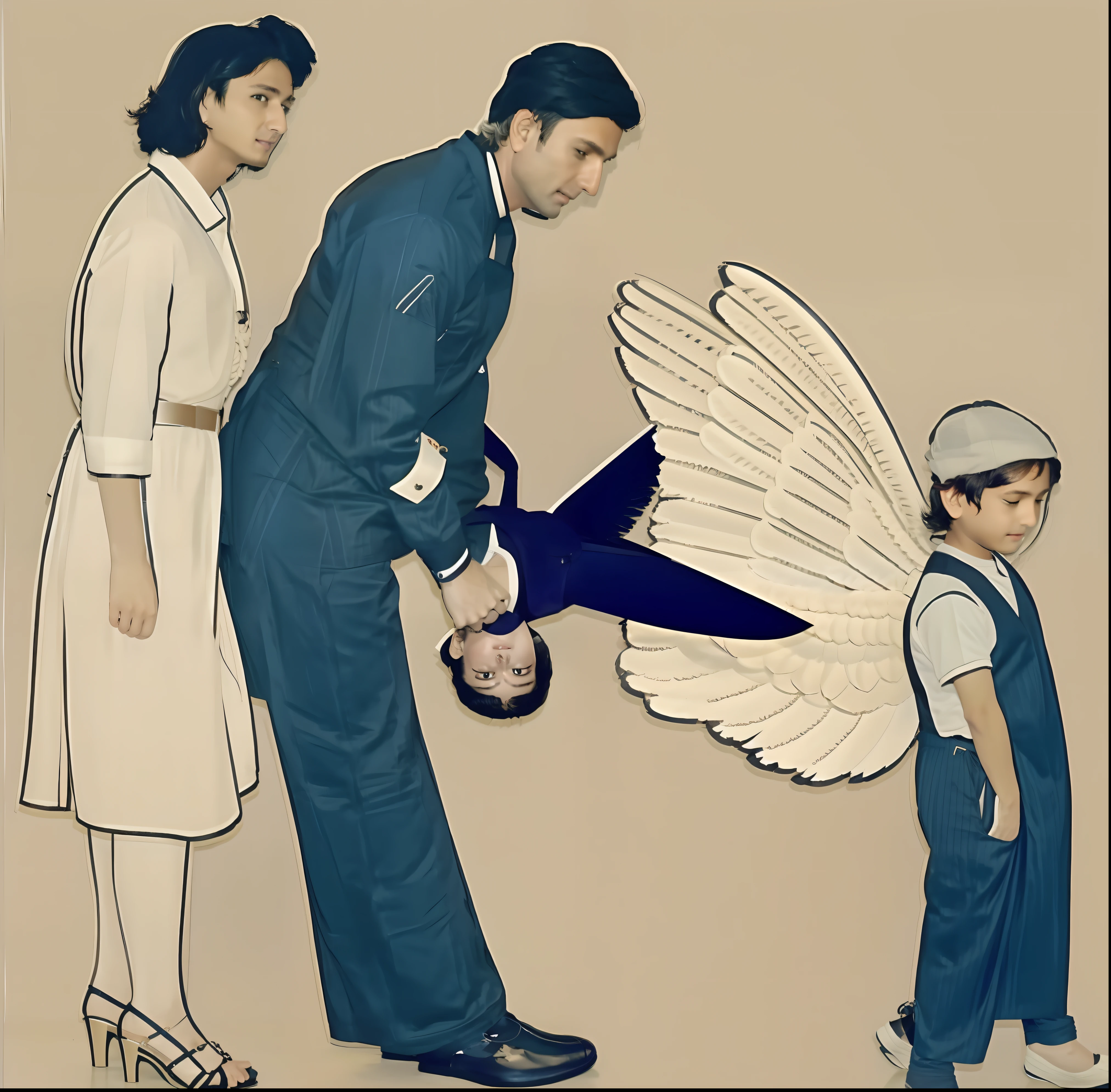 a man and a woman are using scissor to cut wings of young male angel boy, by Ibrahim Kodra, by Jitish Kallat, by Rajesh Soni, by Shekhar Gurera, by Kailash Chandra Meher, by Ahmed Karahisari, by Saurabh Jethani, by Fabien Charuau, by Sudip Roy, great composition, by Sunil Das