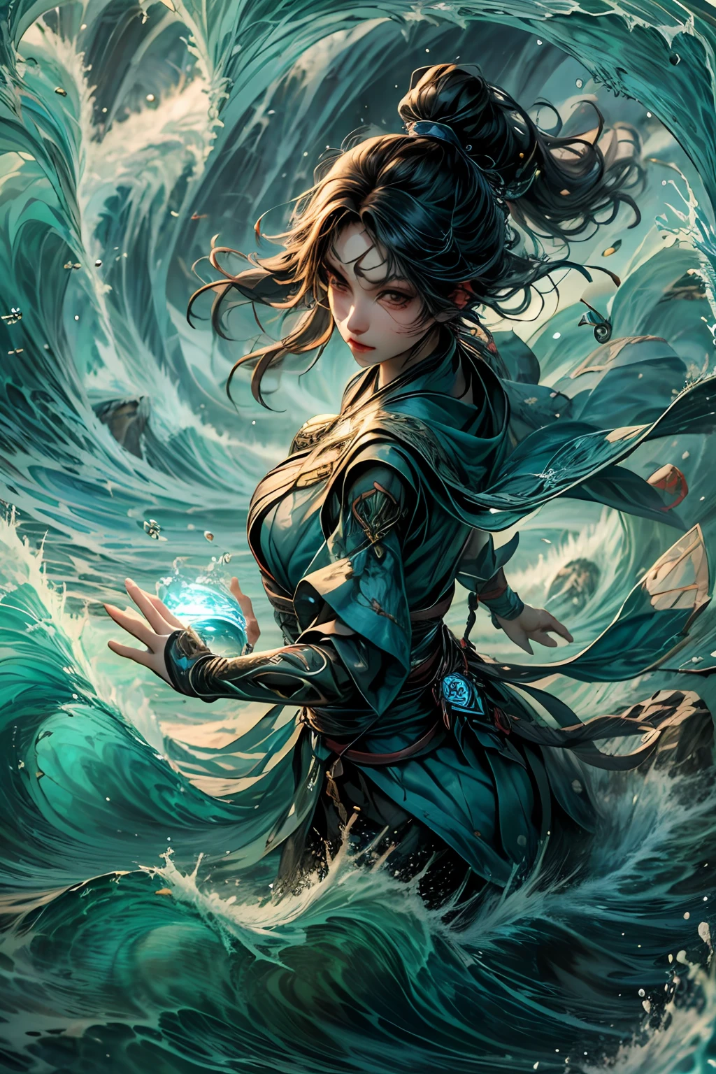 Best quality,masterpiece,ultra high res,1girl,beautiful_face,detailed skin, yushui，water，waves，