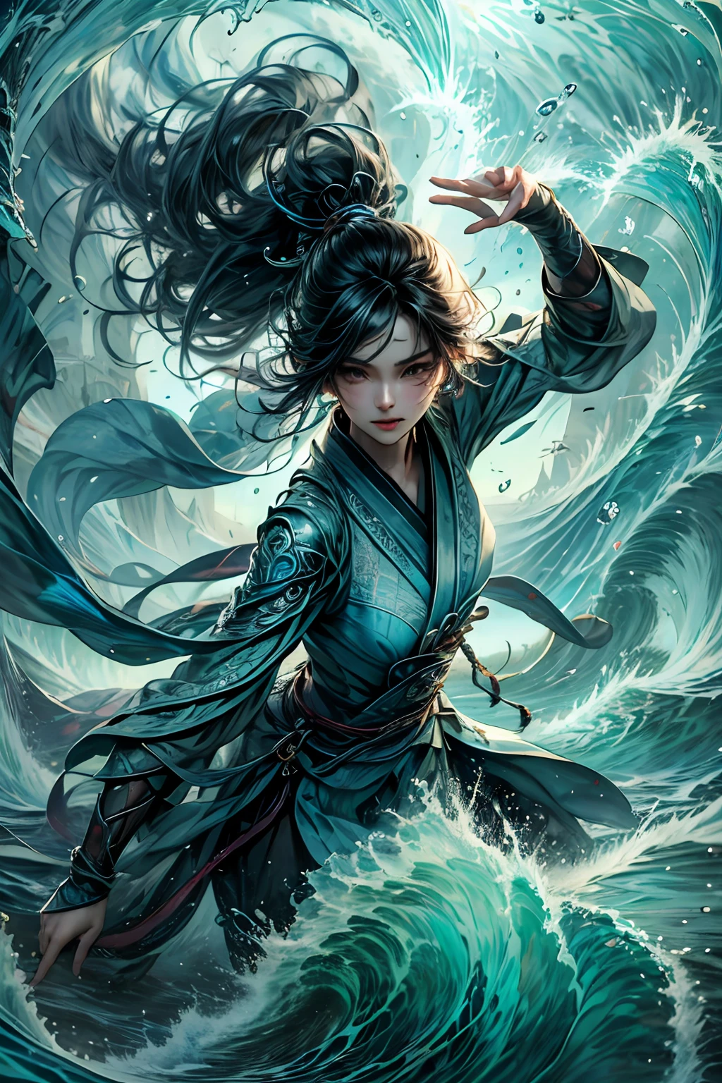 Best quality,masterpiece,ultra high res,1girl,beautiful_face,detailed skin, yushui，water，waves，