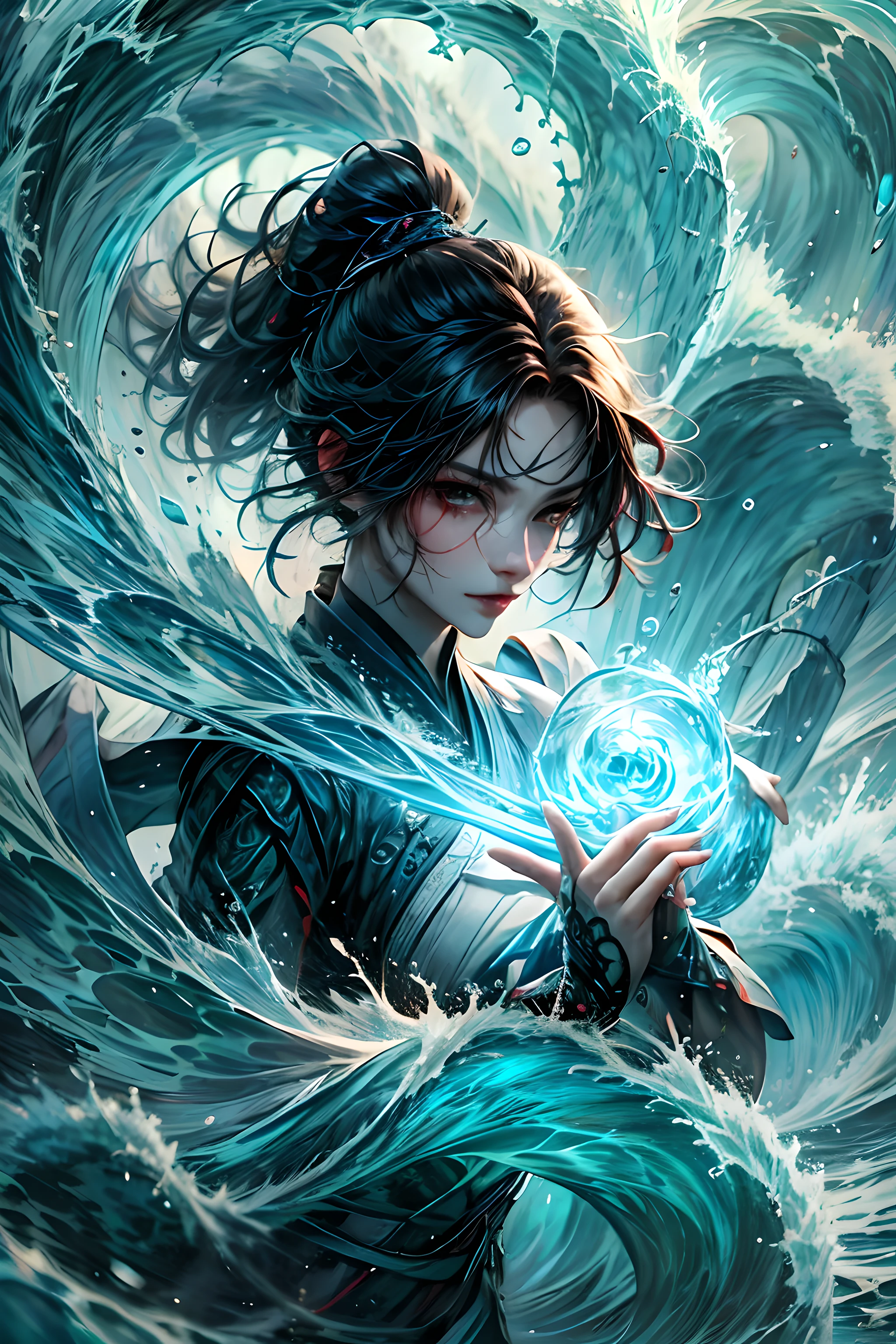 Best quality,masterpiece,ultra high res,1girl,beautiful_face,detailed skin, yushui,water,waves,