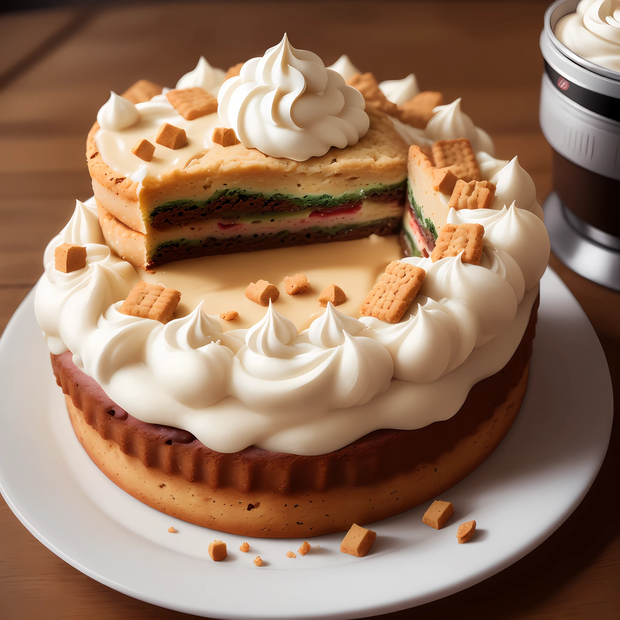Foto RAW, torta holandesa de biscoito , creme, foodphoto, dslr, soft-lighting, alta qualidade, grain of film, Fujifilm XT