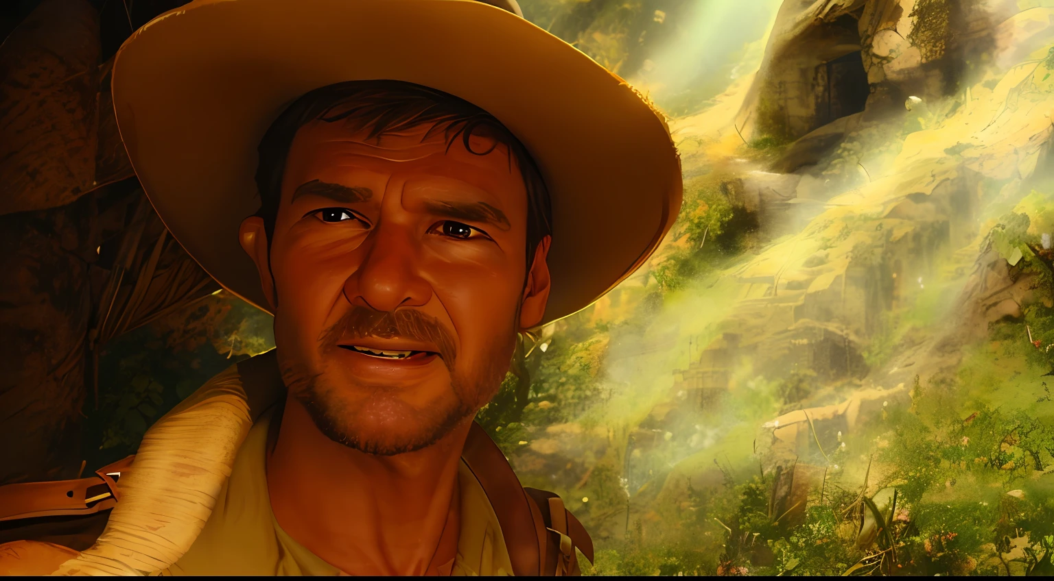 me coloque na cena de Indiana Jones