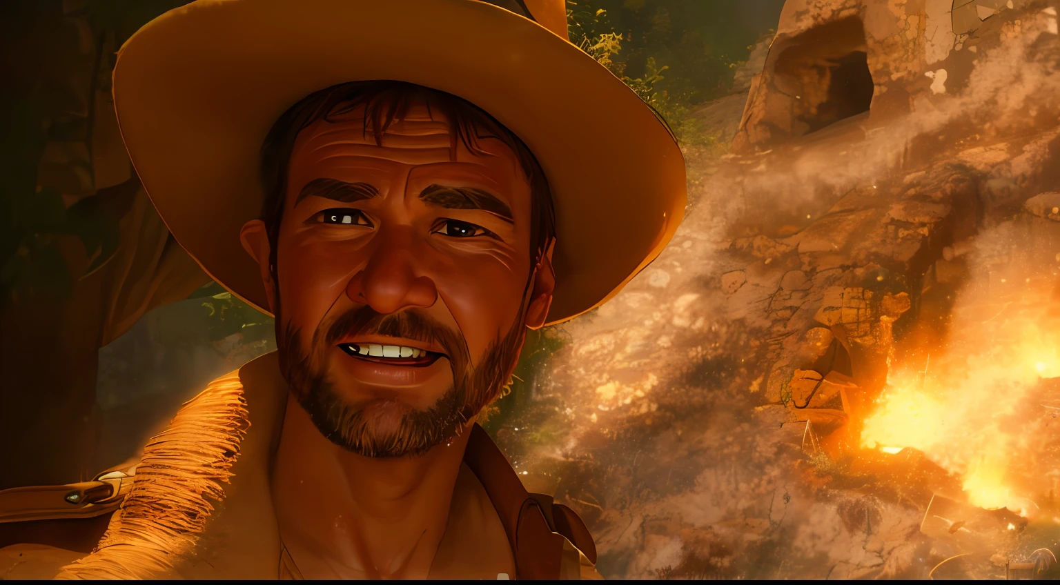 me coloque na cena de Indiana Jones