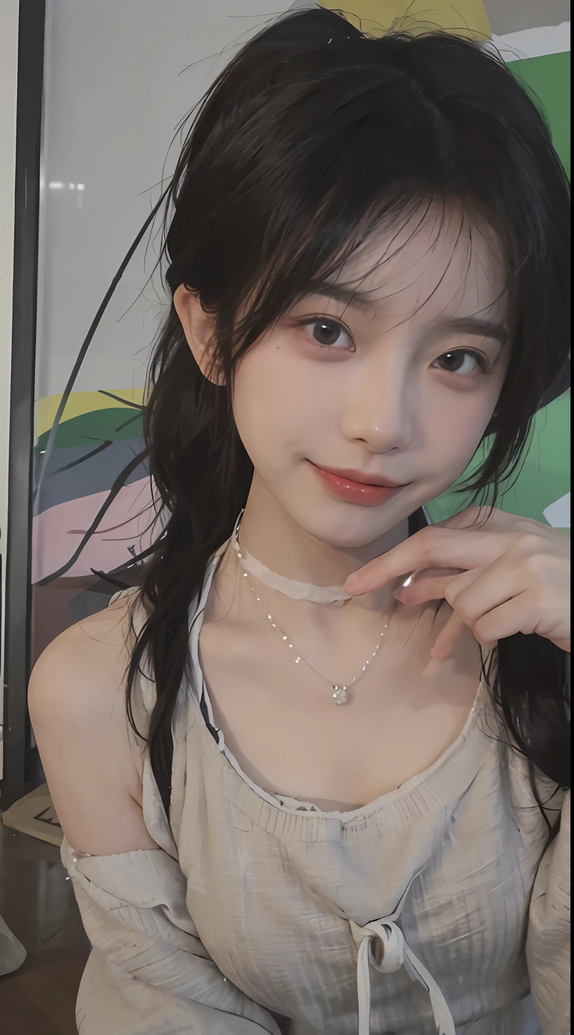 best qualtiy, 超高分辨率, (realisticlying:1.4),cute hairpin,Baoyu Girl,1girll, Raised sexy,a sense of atmosphere,Royal Sister,Beautiful woman with a slim figure:1.4, Abs:1.2, (High ponytail, mideum breasts:1.3), White sweatshirt:1.4, 浴室,Ultra-fine face,Elaborate Eyes,二重まぶた,ssmile,choker necklace