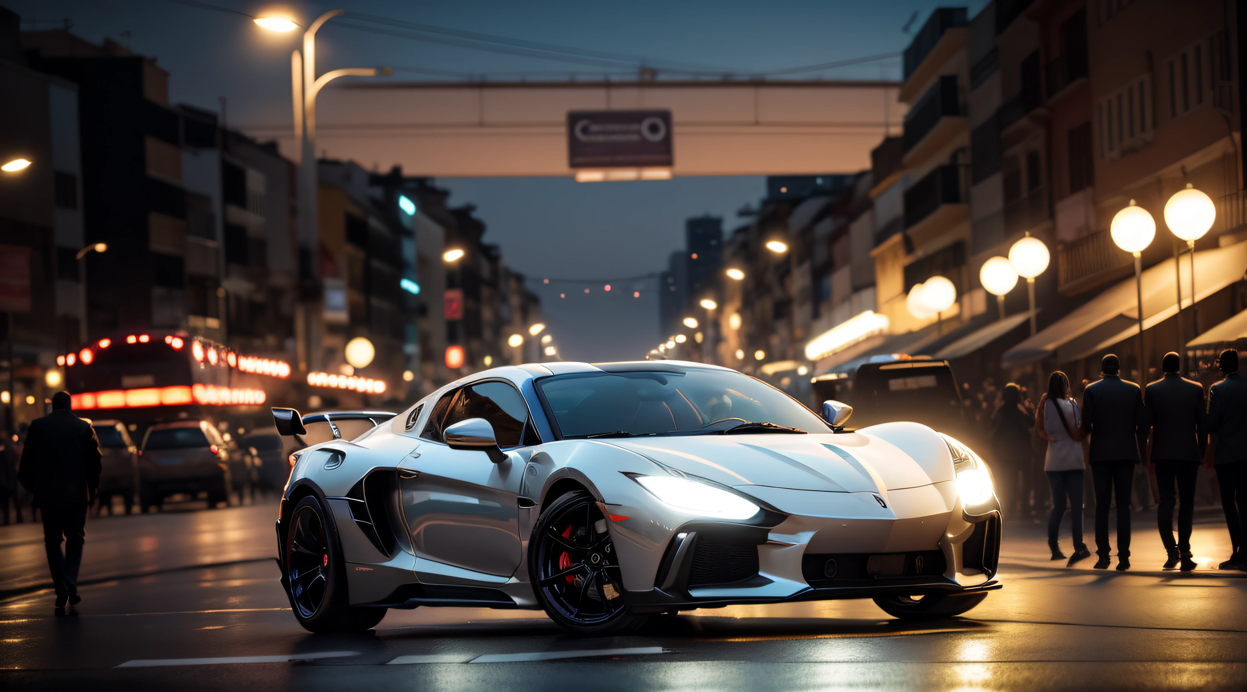 Carros de luxo, em cidade a noite