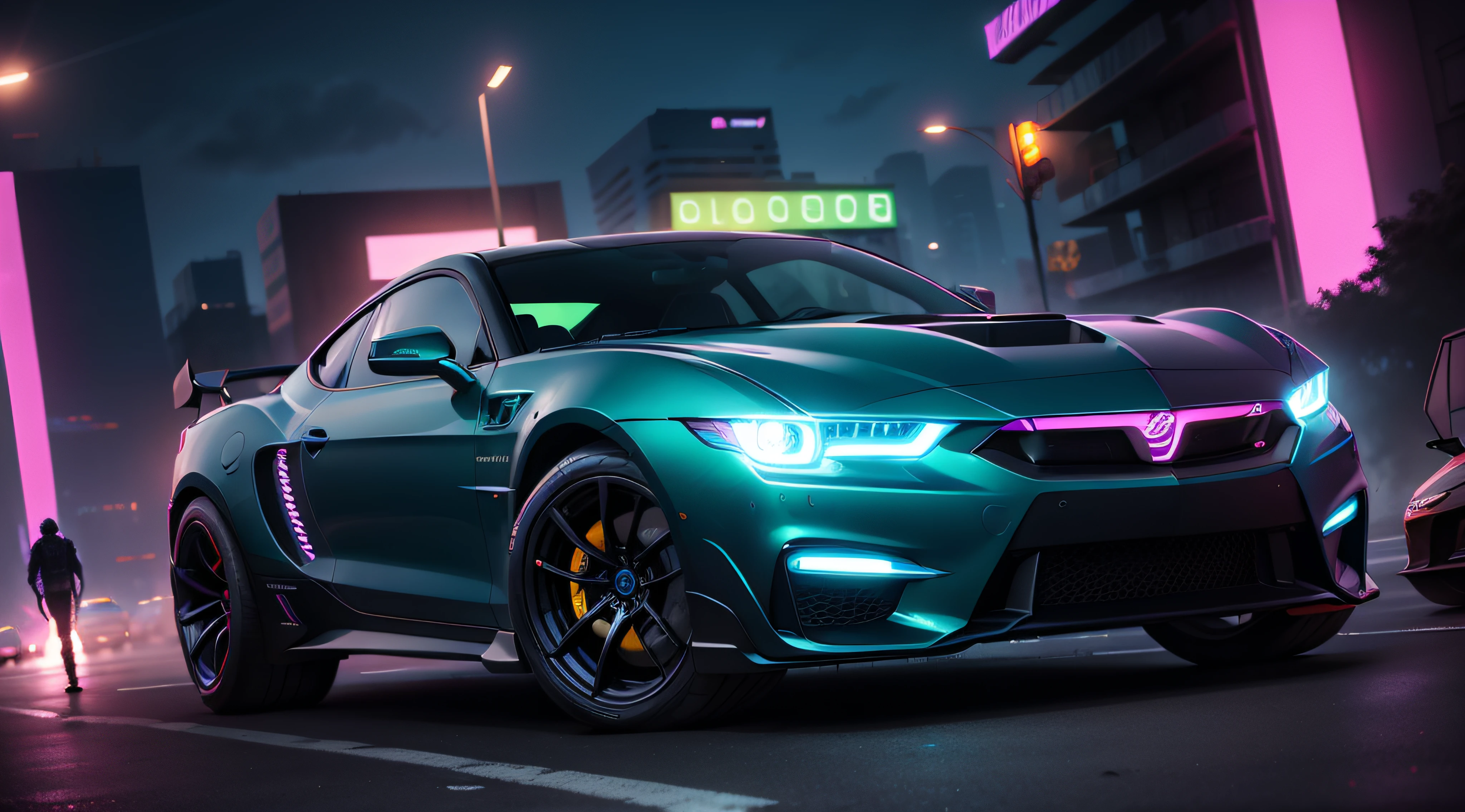 carros ciberpunk, luzes neon