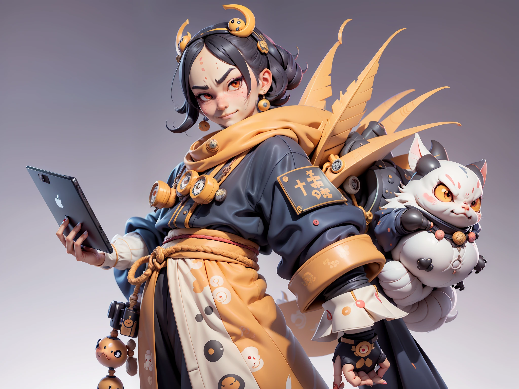 (Daisaku),(Need),(Super meticulous),(full bodyesbian:1.2),Japanese ukiyo-e girl,japanese geisha,Beautiful,Oriental dragon,Aeolian Thor,Raised sexy,爆乳,Oriental face,TV Anchor,Bust portrait illustration,Alone,In black suit,a blue tie,The face is slightly chubby,The face was clean,without a beard,Black super short hair,Black eyes,Smile confidently,3C computer sub-products,iPad, iphone,Digital painting,3D character design by Mark Clairen and Pixar and Hayao Miyazaki and Akira Toriyama,The illustration is a high-definition illustration in 4K resolution,With very detailed facial features and cartoon-style visuals。