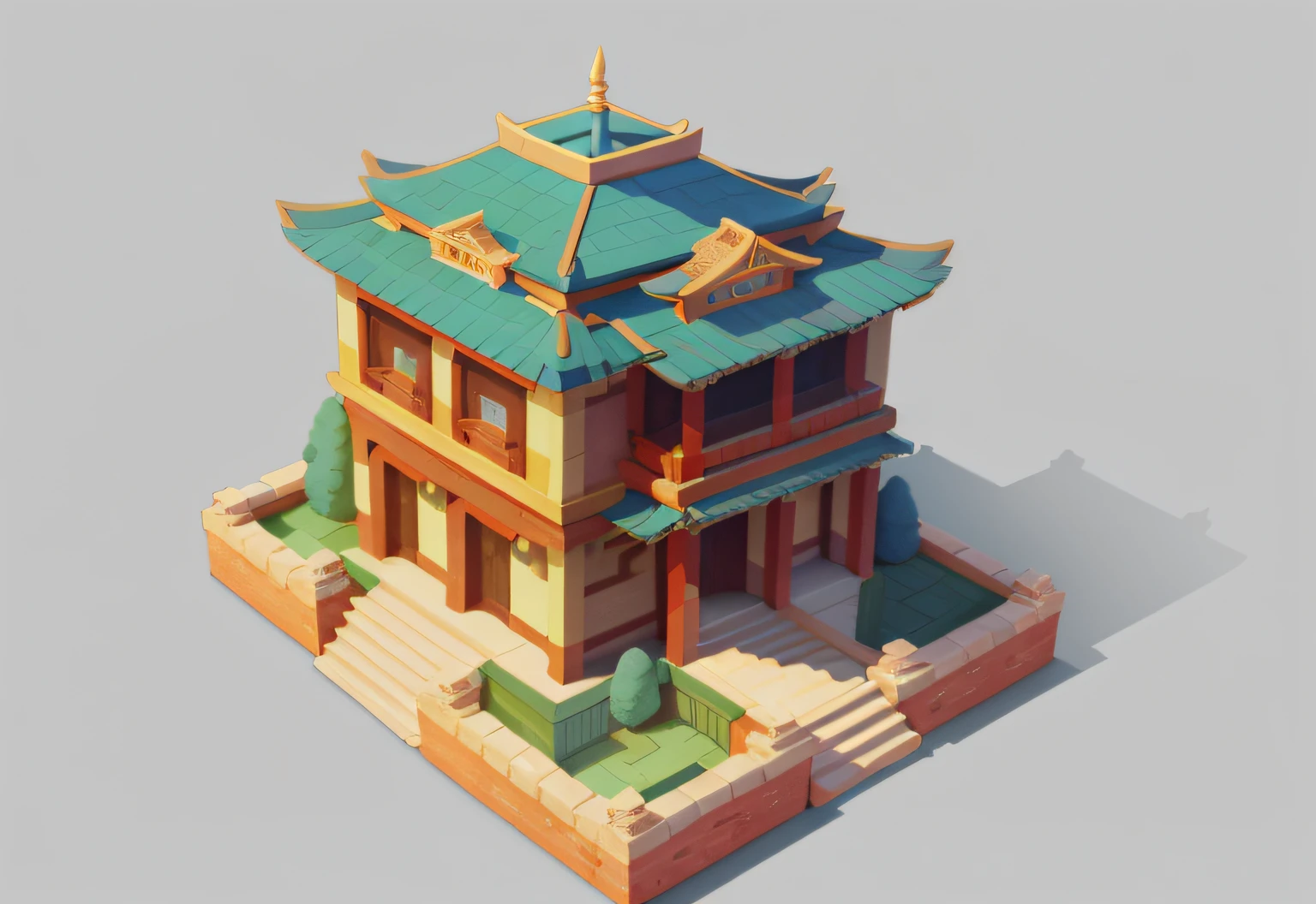 tmasterpiece，best qualityer，buliding，A Han Dynasty building in China，Ordinary houses，Brick construction，cartoony，quadratic element，One story high