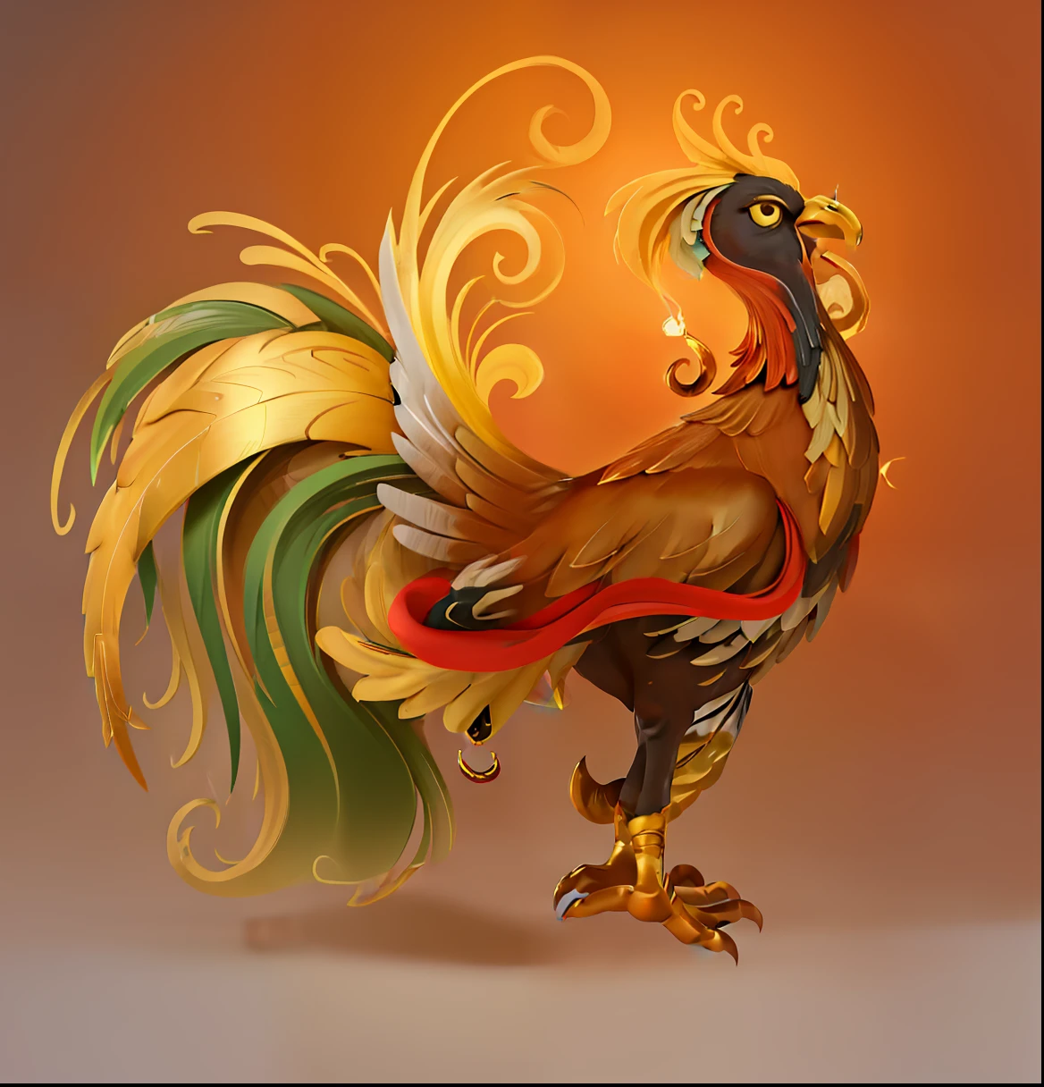 Un gallo dorado sobre fondo negro, gallo, El Rey del Gallo, plumas doradas, arrogante, gallo!!!!, Illustration of a rooster, Oro adornado, Illustrations of a phoenix, Oro realista, A phoenix, phoenix, por Yang Borun, Dorado brillante, The Phoenix, adornado y fluido, asombroso, oro, Oro brillante, pollo, dorado con oro