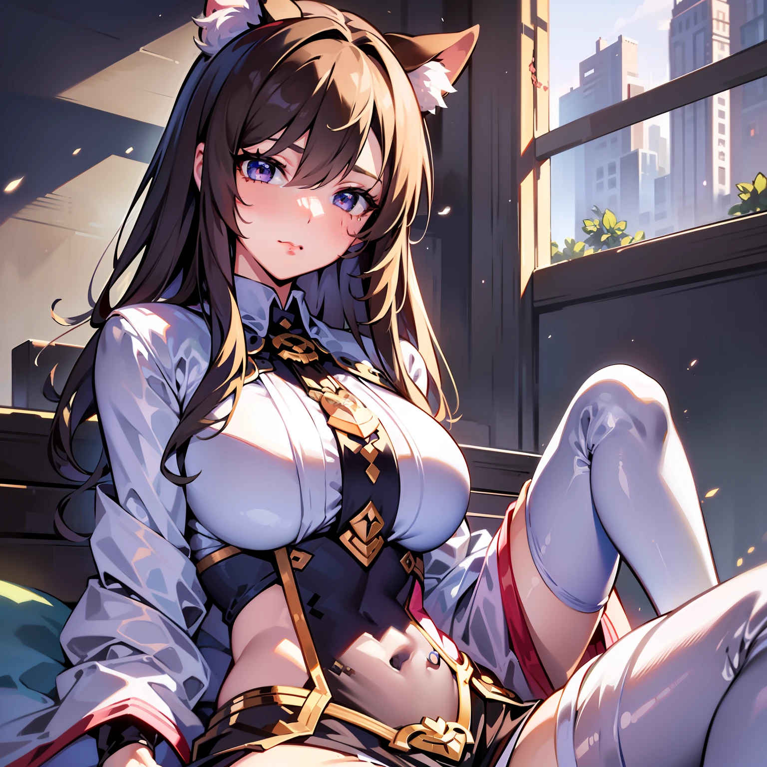 ulzzang-6500-v1.1, (raw photo:1.2), (photorealistic:1.4), beautiful detailed girl, very detailed eyes and face, beautiful detailed eyes, ridiculous, incredibly ridiculous, huge file size, super detailed, high resolution, very detailed, best quality, masterpiece, kemomimi, ((Japanese girls' high school uniform)), illustration, very detailed, CG, unified, 8k wallpaper, amazing, Fine details, masterpiece, best quality, very detailed CG uniform 8k wallpaper, light on face, cinematic lighting, 1girl, 16 years old, ((no panties)), ((dynamic pose))), (camel toe), (half), (pantyhose), (knee-bending leg sitting))