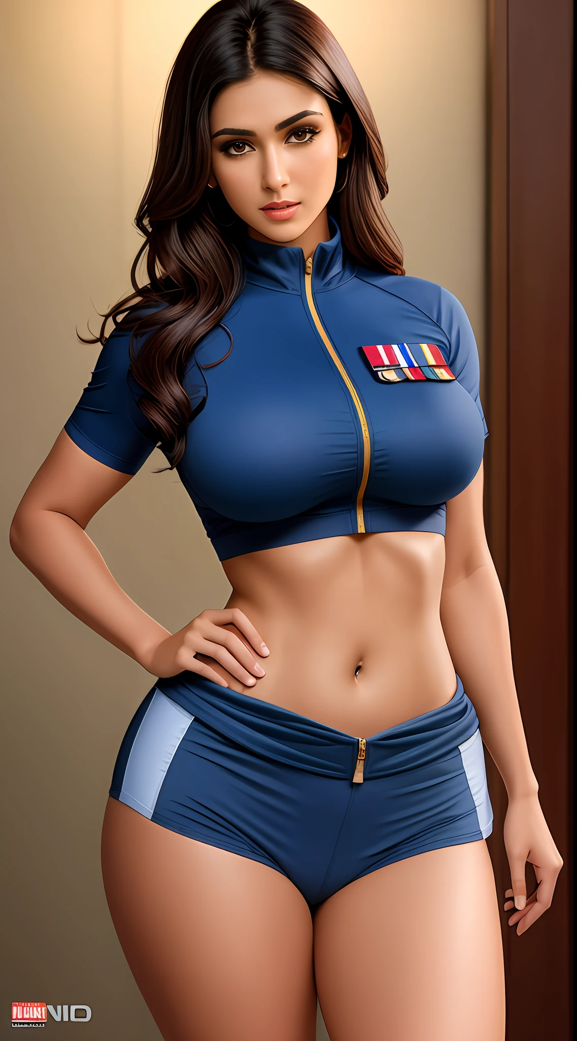 4K, Masterpiece, highres, beautiful dark haired mod_woman, wearing American navy seal uniform, perfect mod_bodyy, 25 year old indian beautiful girl, beautiful face, beautiful body, pale translucent skin, in action, looking at the viewer, big breasts , big hips, tight clothes, superb lighting, highly detailed, hyper realistic, army girl
