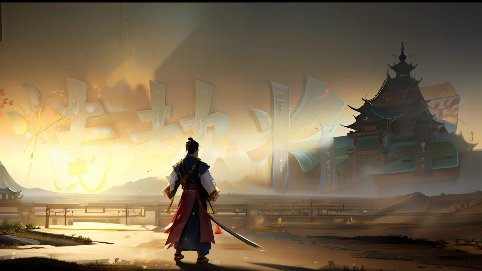 Chinese characters are written in a row on the wall, golden chinese text, Title kanji, Chinese text, Overlay Chinese text, inspired by Cheng Zhengkui, inspired by Park Hua, inspired by Dong Yuan, Wang Chen, inspired by Yang Jin, inspired by Guo Chun, artwork in the style of z.Show on the. gu