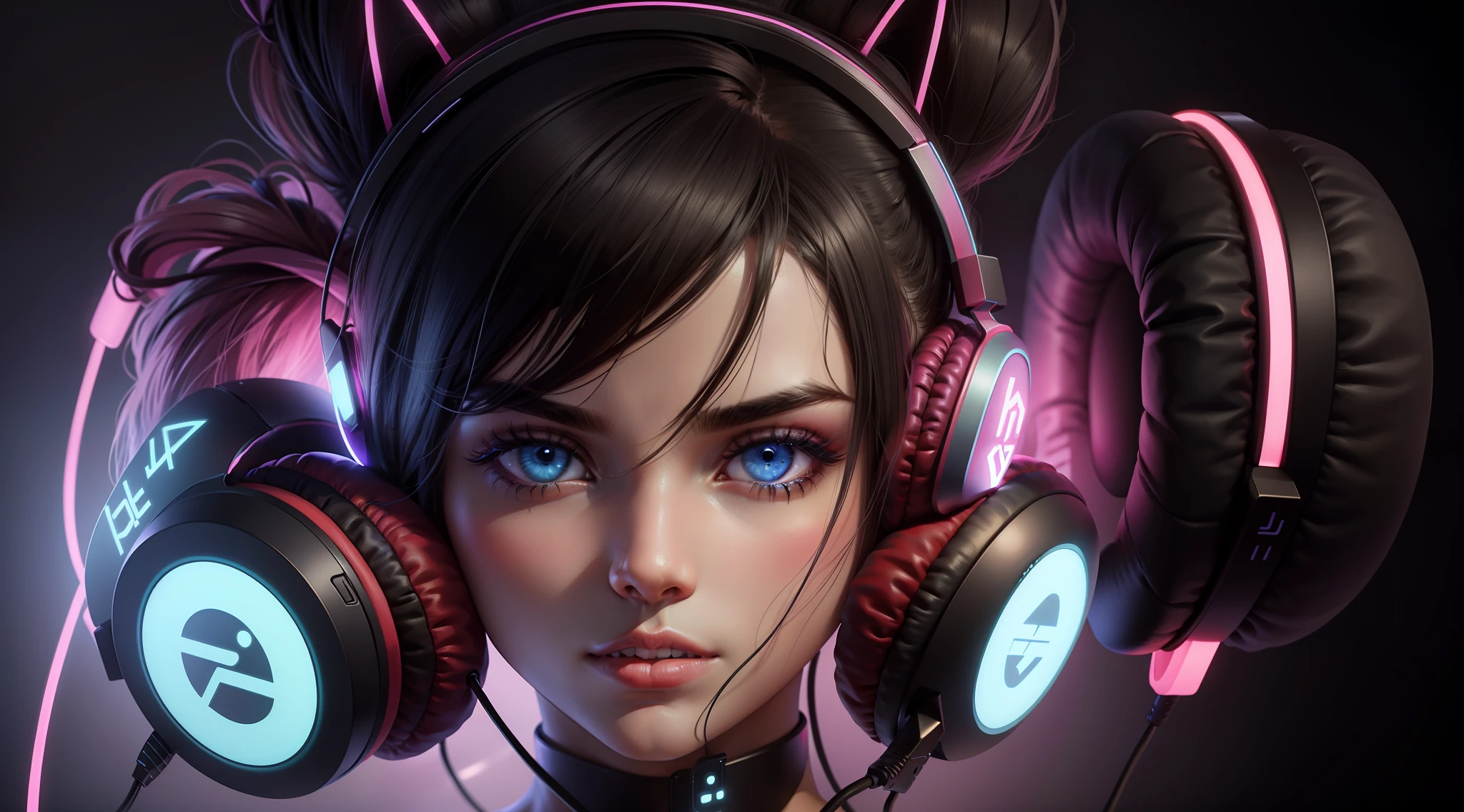 pessoas com headphone, neon