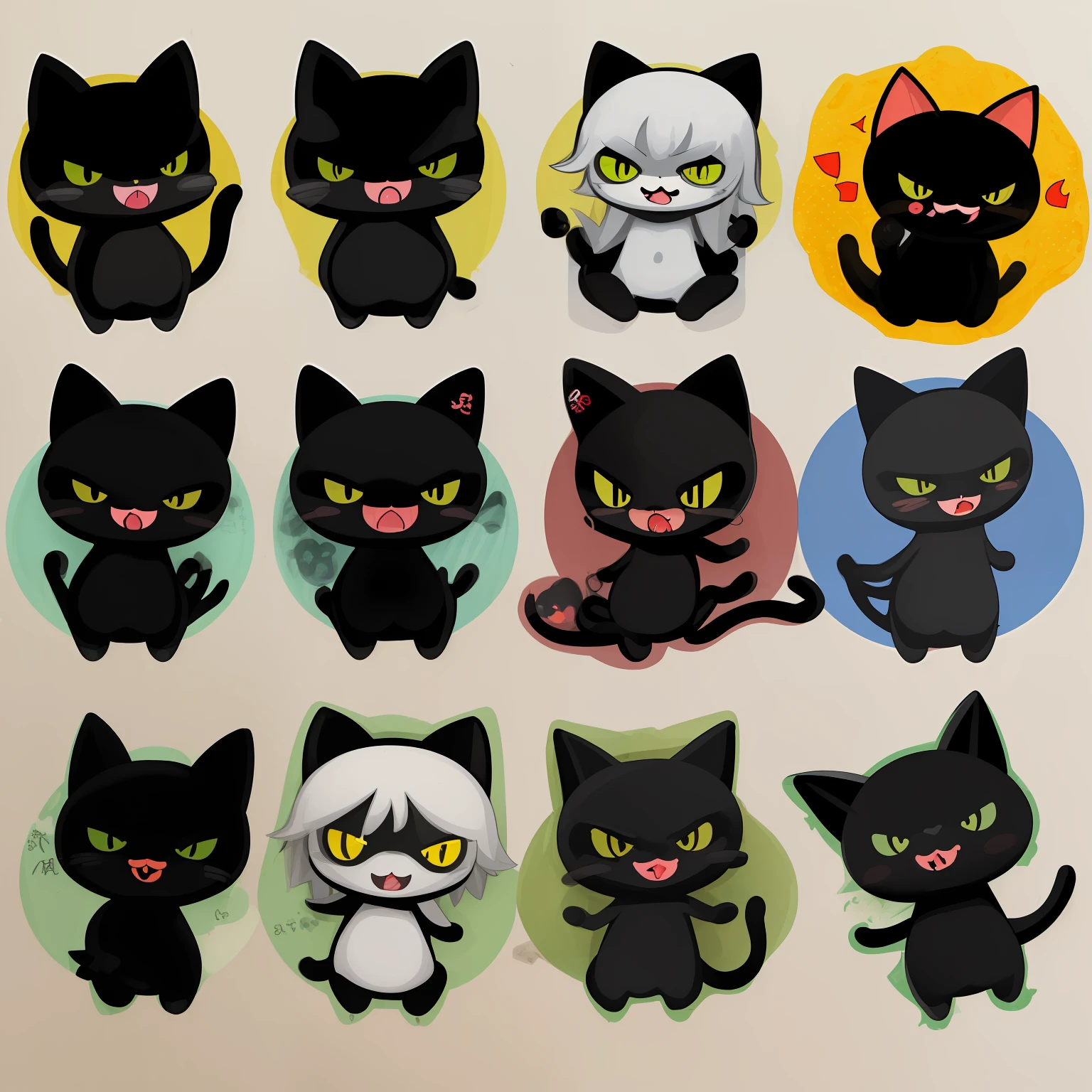 Black Cat Character、a sticker、Various expressions