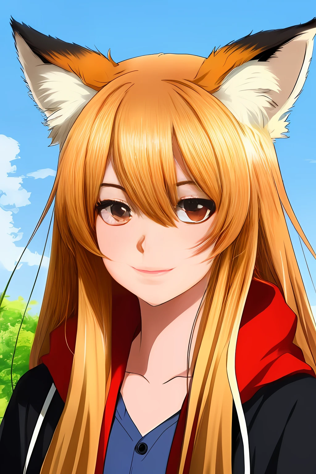 Um personagem, estilo anime, desenho, Young with fox animal appearance