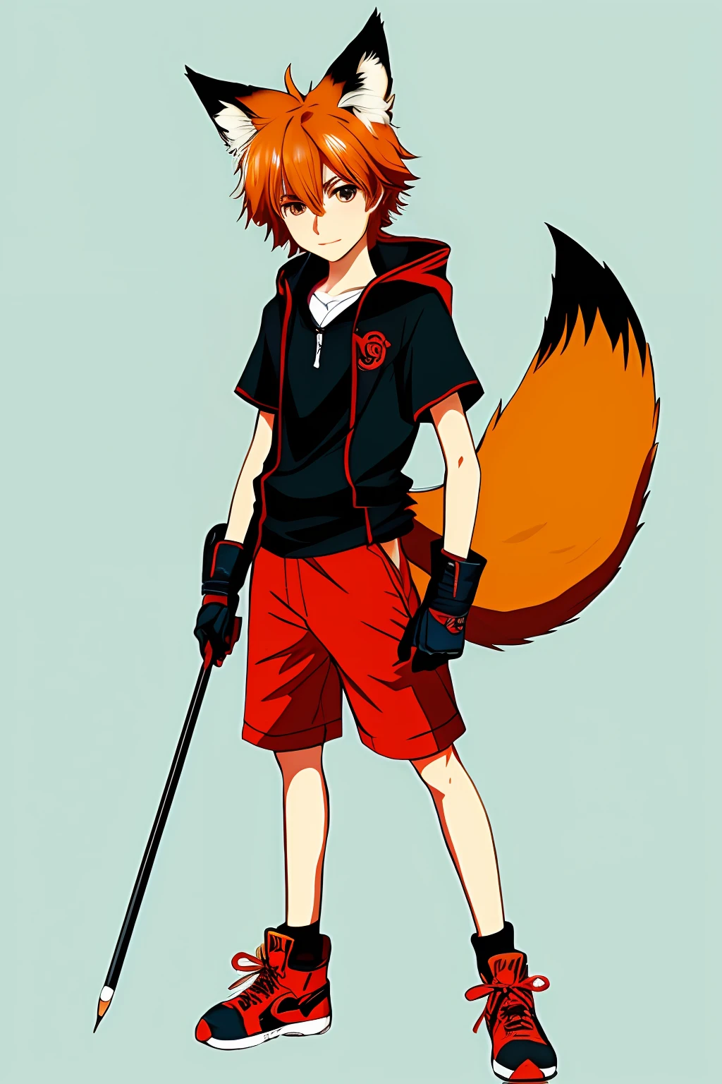 one character, anime style, drawing, ******* boy with fox animal appearance