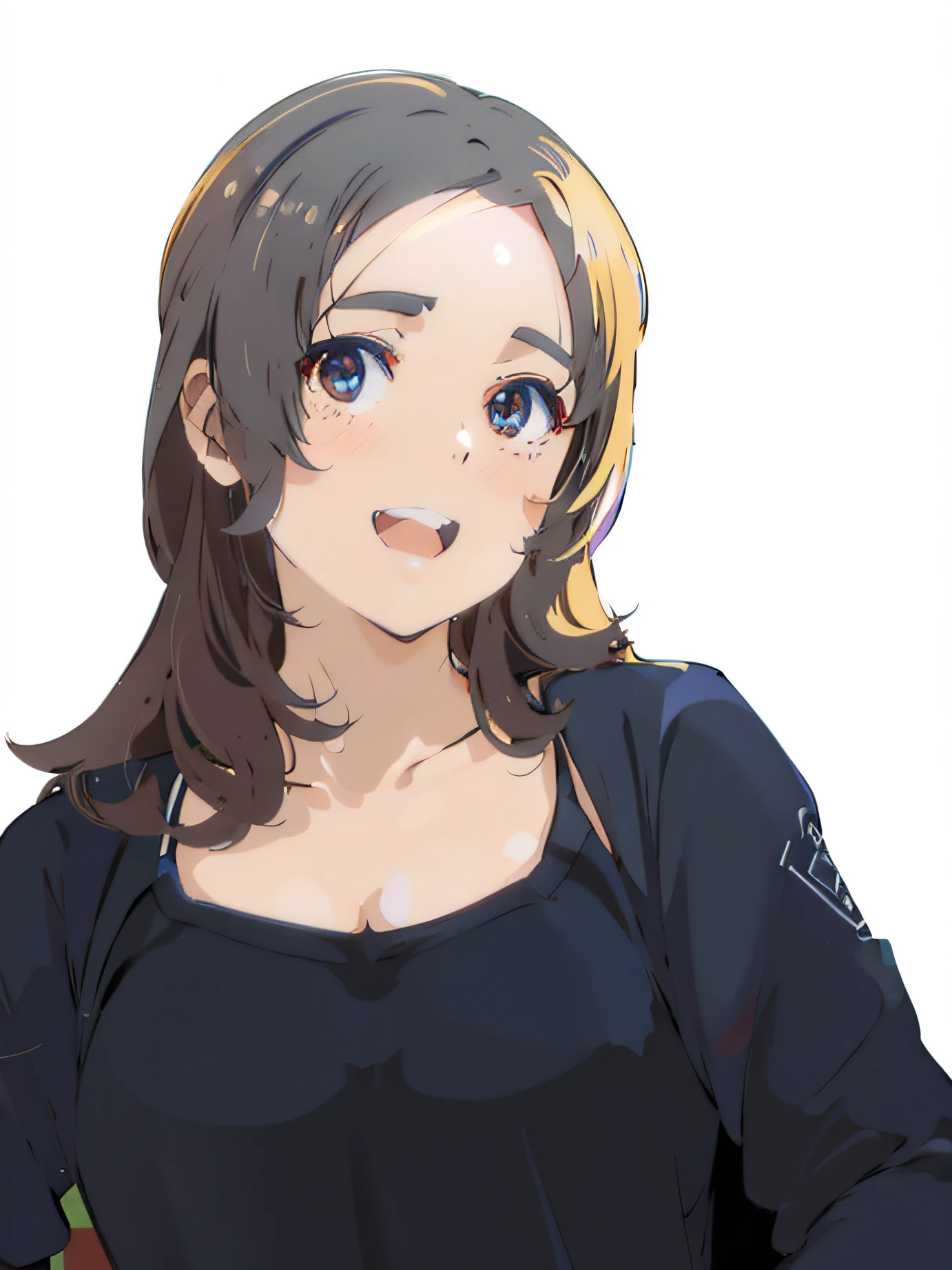  anime com cabelo longo e top preto sorrindo, [[[[sorrindo malvado]]]], Marin Kitagawa Fanart, slightly happy facial expression, pintado em anime painter studio, feito com anime painter studio, ela tem um rosto expressivo bonito, She is grinning, protagonista feminina 👀 :8, fanart de alta qualidade, anime moe artstyle, dramatic smirk pose