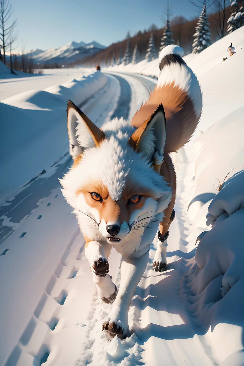 fox demon，snowfield，run