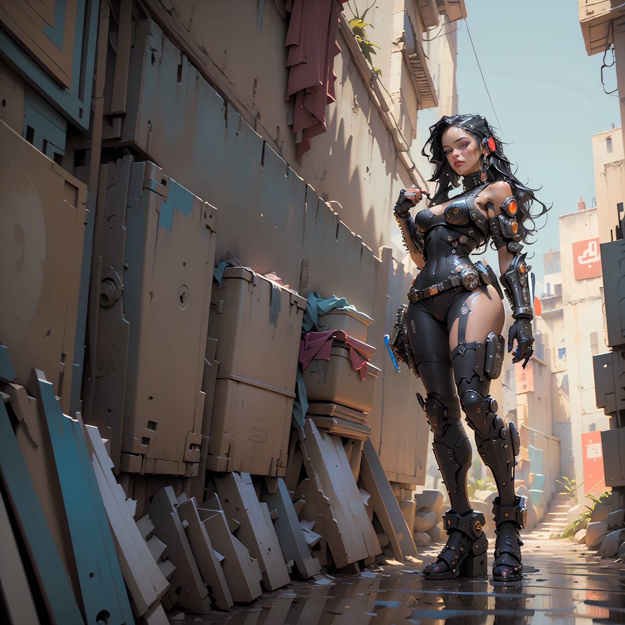 ((Best quality)), ((masterpiece)), (highly detailed:1.3), 3D, Latina woman goddess (cyberpunk:1.3), woman dressed as sexy one-piece maid, long black hair looking at camera, cuban women in havana, digital art picture, stylized digital illustration, digtial painting, in style of digital art, digital art oil painting, in the style of an oil painting