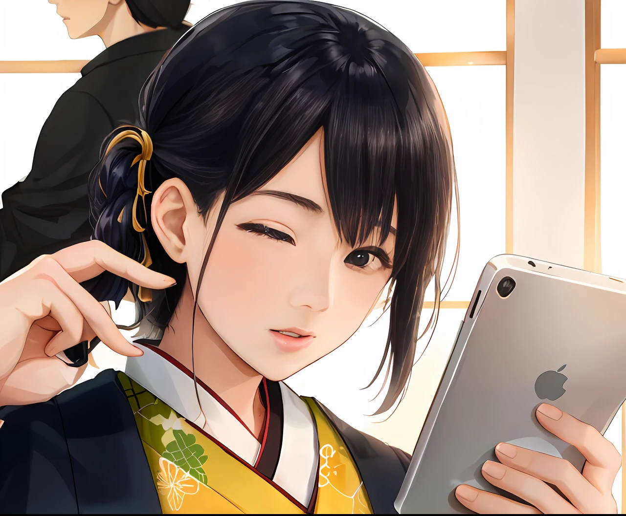 Japanese women with his phone, look at his phone, jojo
