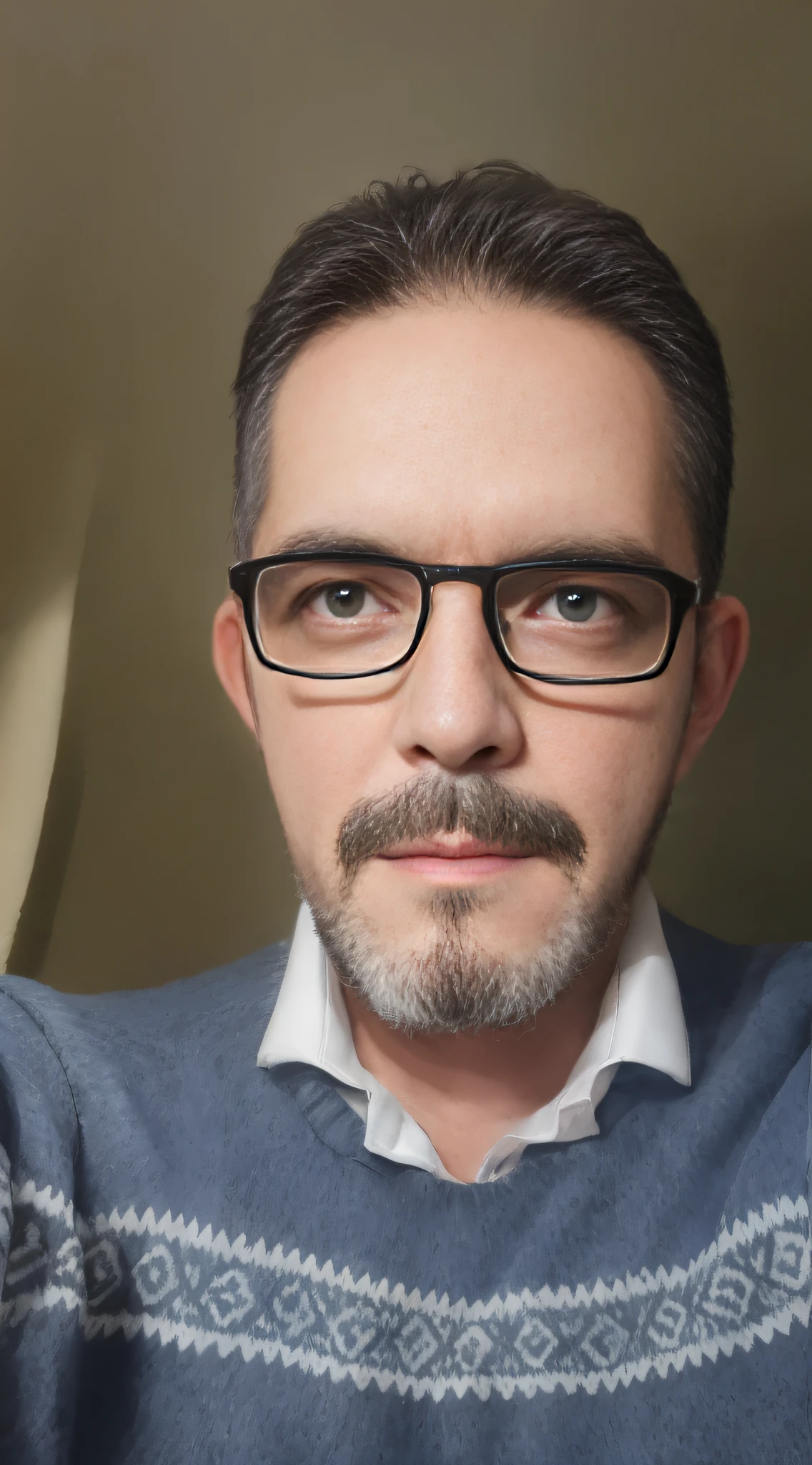 Arafed man with glasses and beard in a blue and gray sweater, con gafas y perilla, 8k selfie photograph, 45 year old men, con ligero rastrojo, con gafas nerdy y perilla, photo of a 50-year-old white man, Hombre de mediana edad, staring directly into camera, Selfie de un hombre, Rastrojos afeitados